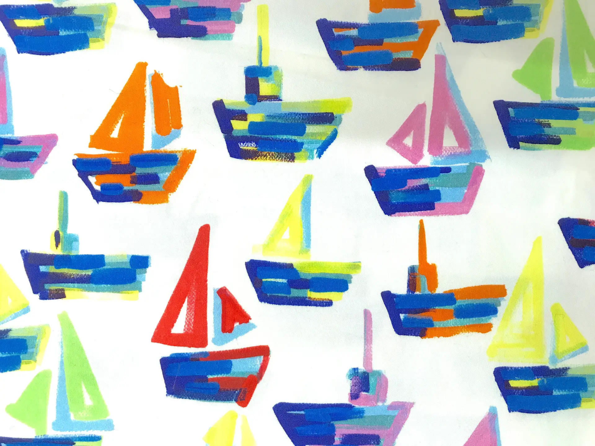 printed white cotton and lycra with colorful painted sailboats