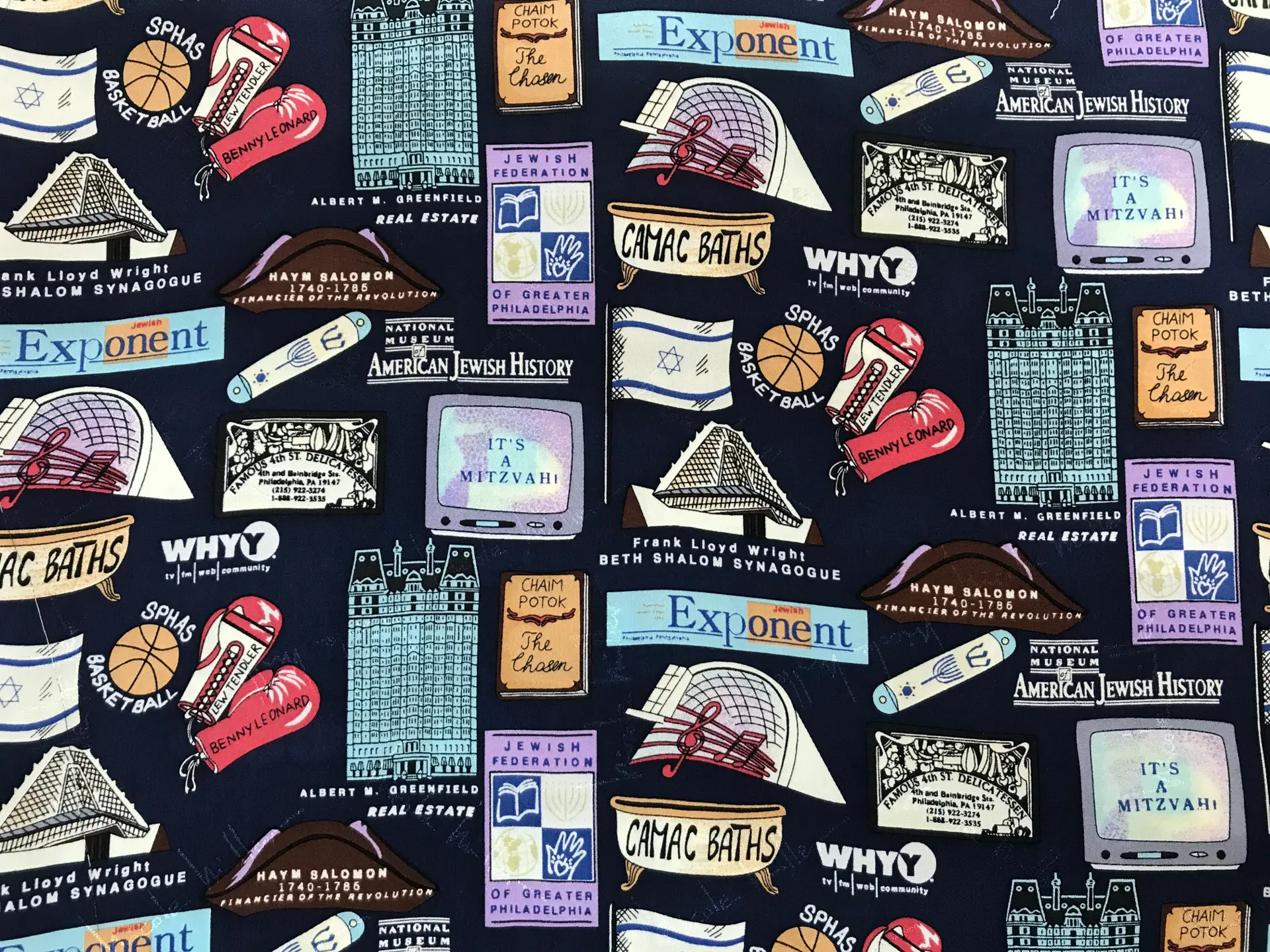 printed silk jacquard with jewish motifs