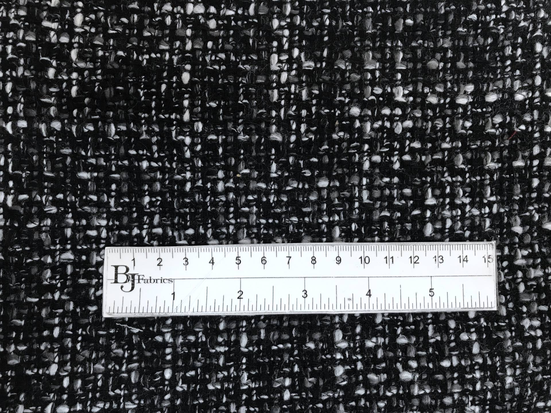 Italian Wool and Polyester Tweed and Black and Grey with ruler to show scale