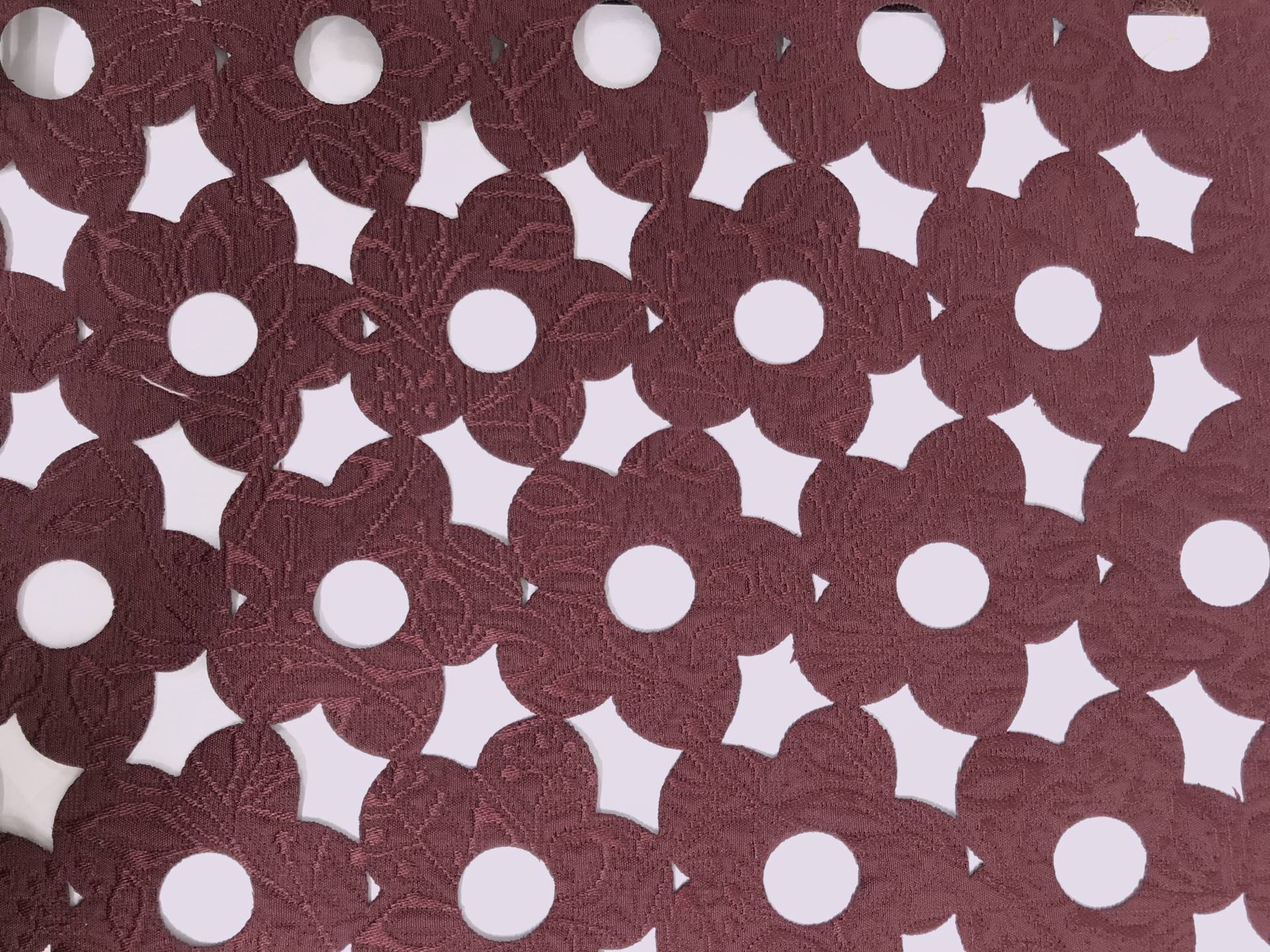 Rayon and Polyester Blend Laser Cut Brocade in Wine
