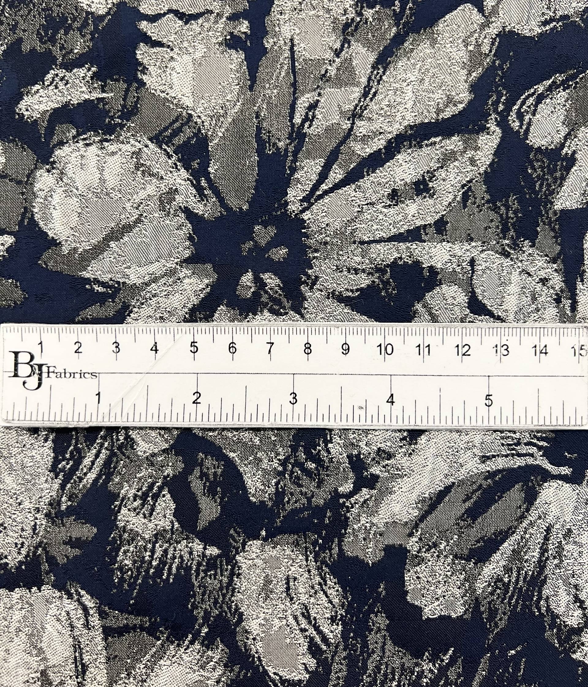 Polyester Jacquard Brocade in Navy & Silver
