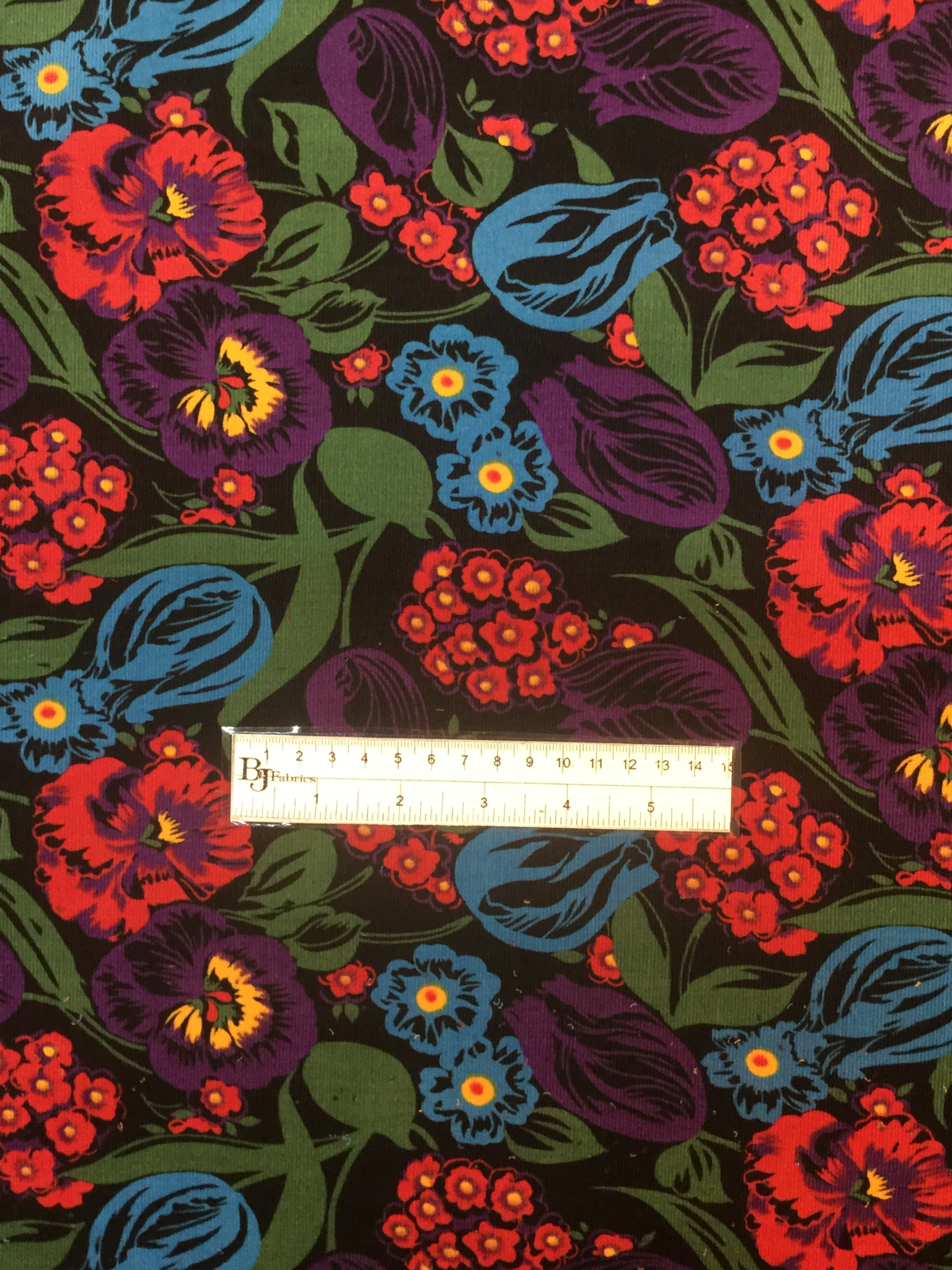 Japanese Vintage Cotton Corduroy Floral in Black Multi