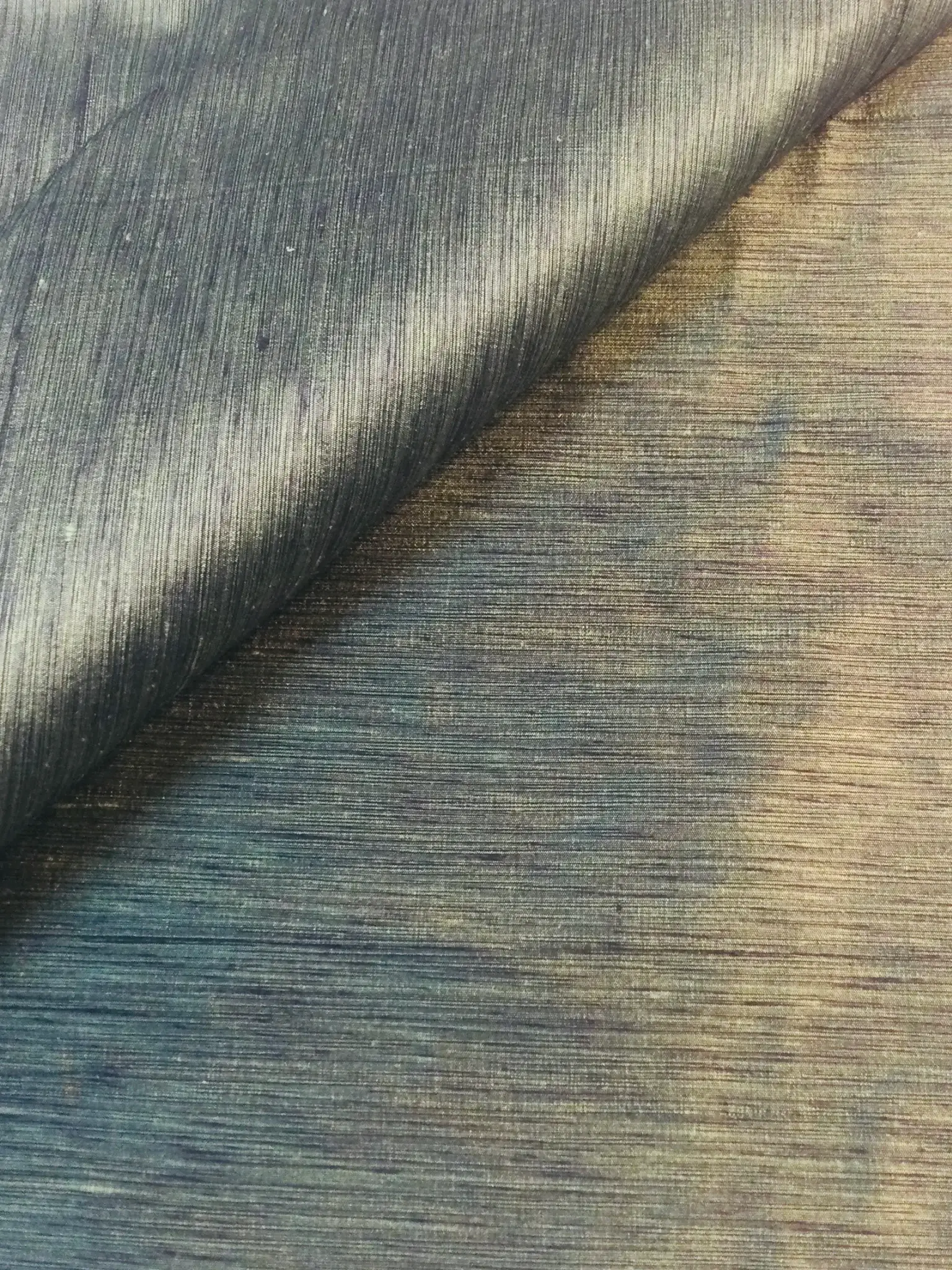 Heathered Silk Shantung in Green/Black