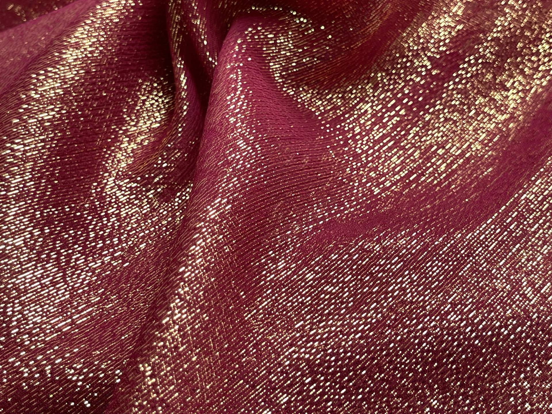 Silk Chiffon Lamé in Burgundy and Gold