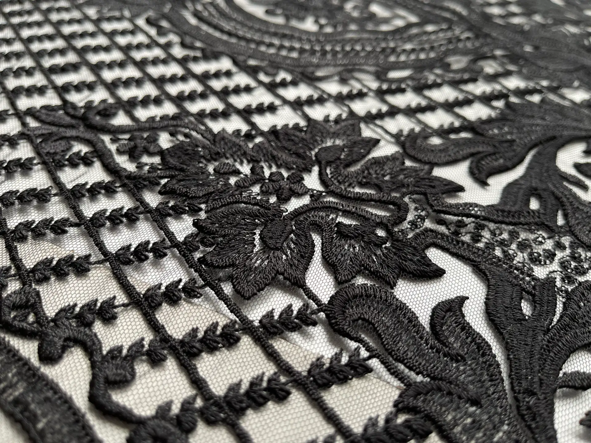 Embroidered Tulle in Black