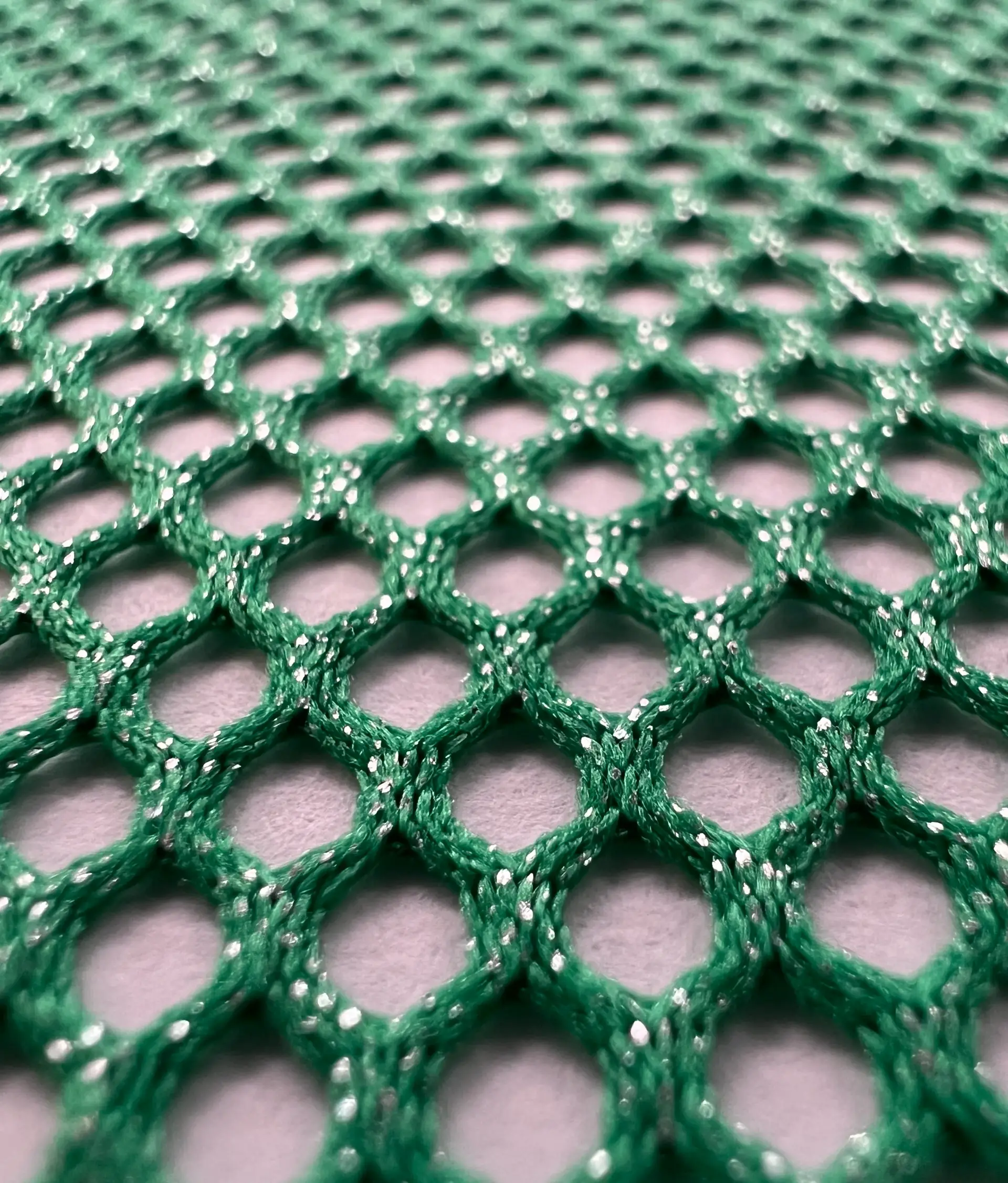 Metallic Silver Foiled Mesh in Jade Green