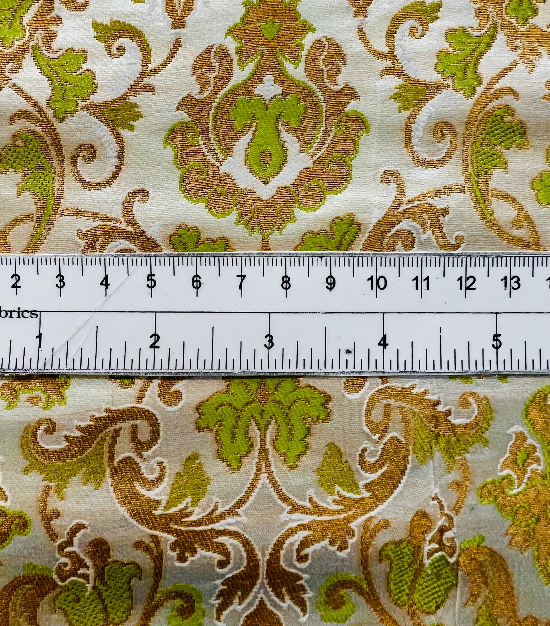 Metallic Brocade in Ivory with Mint & Gold 