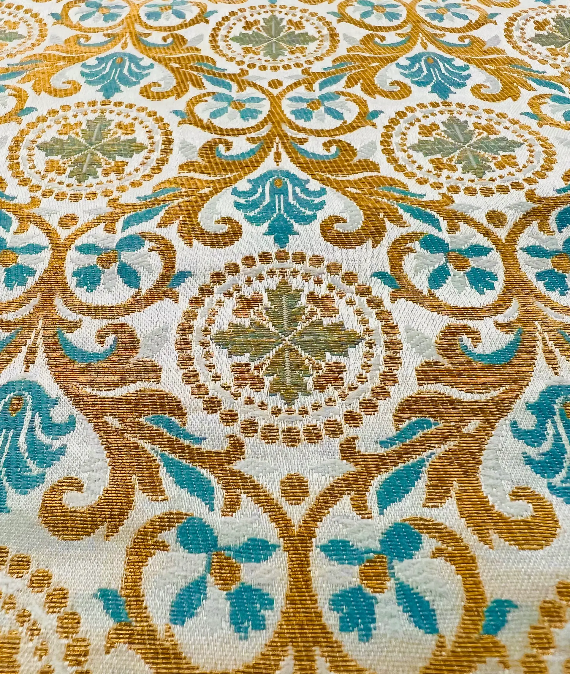 Metallic Brocade in Slate Blue with Gold & white