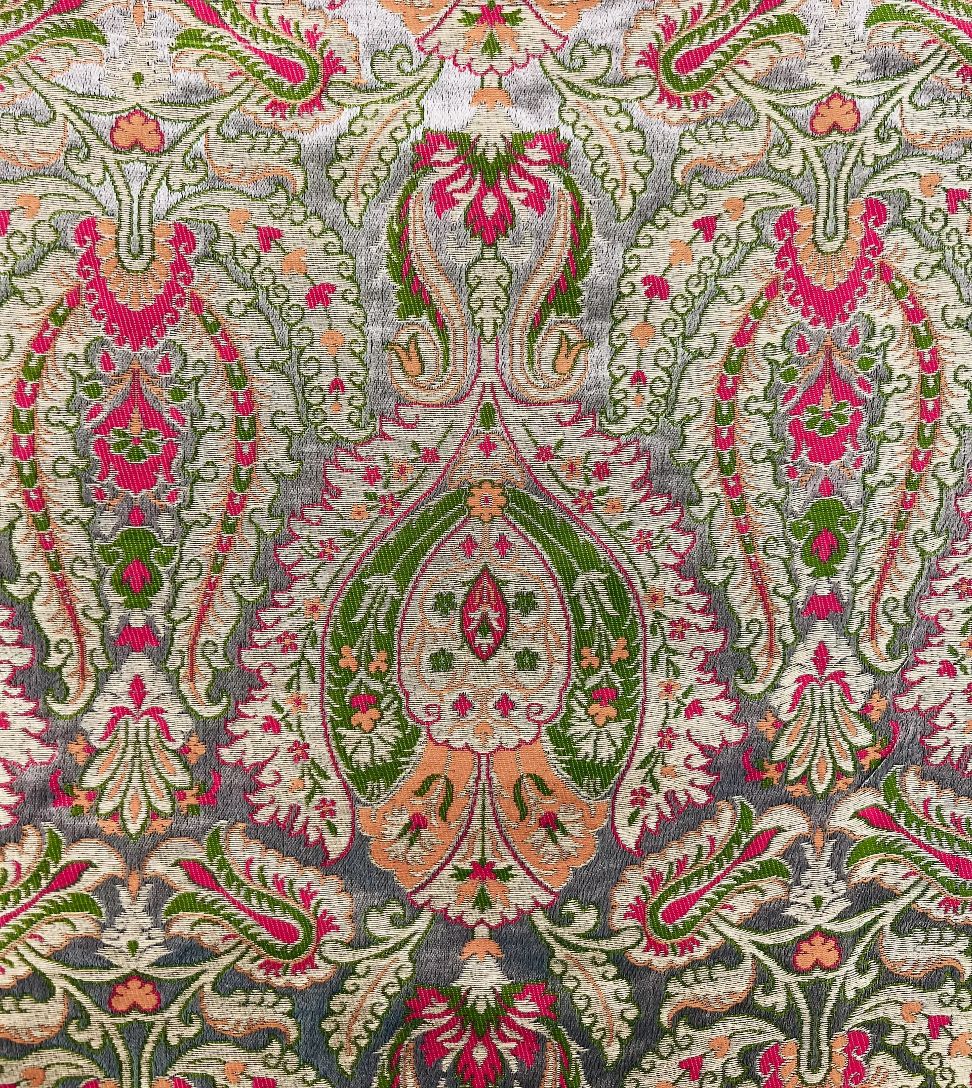 Metallic Brocade in Grey with Fuchsia & Jewel Tone