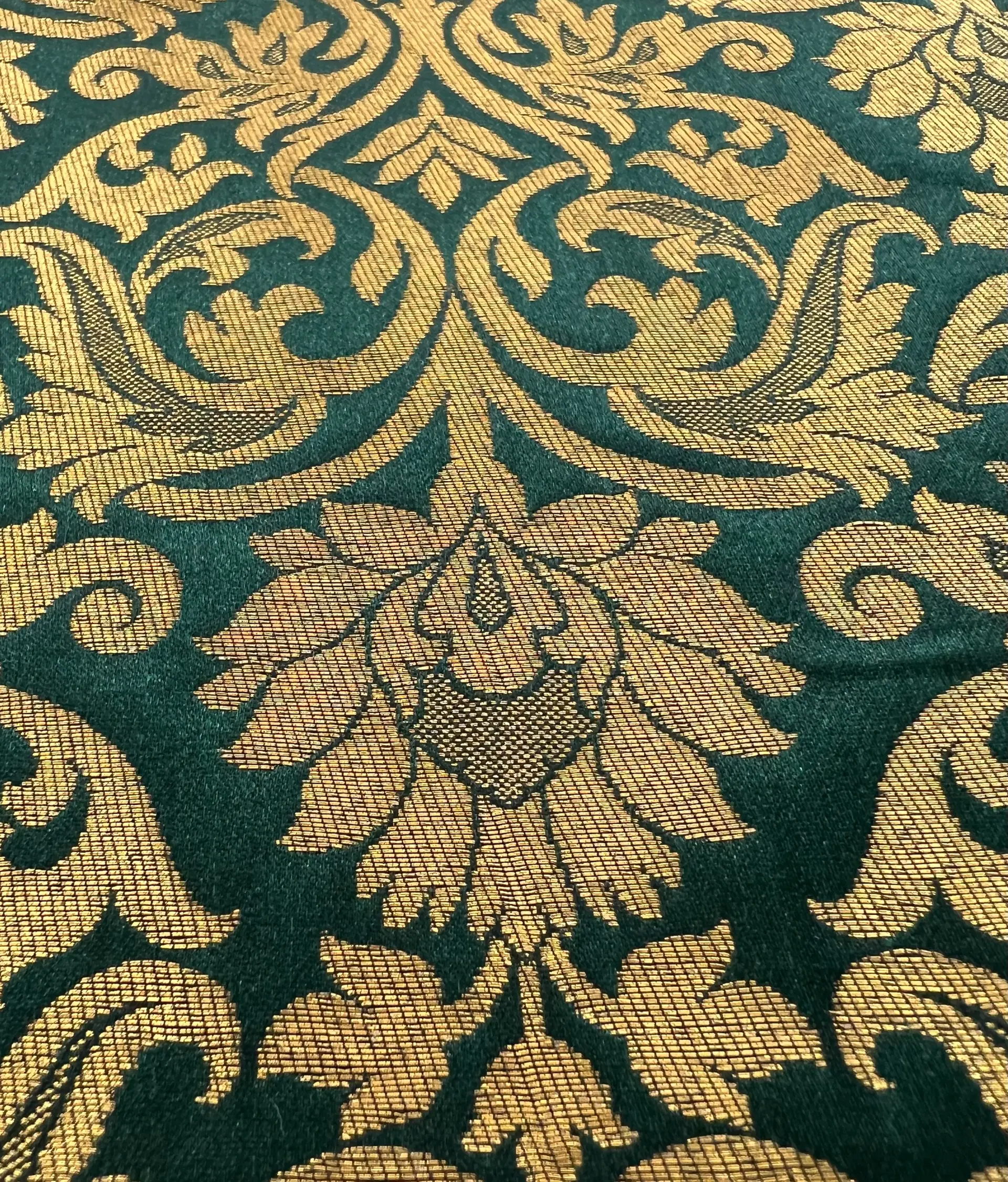 Metallic Brocade in Hunter Green & Gold