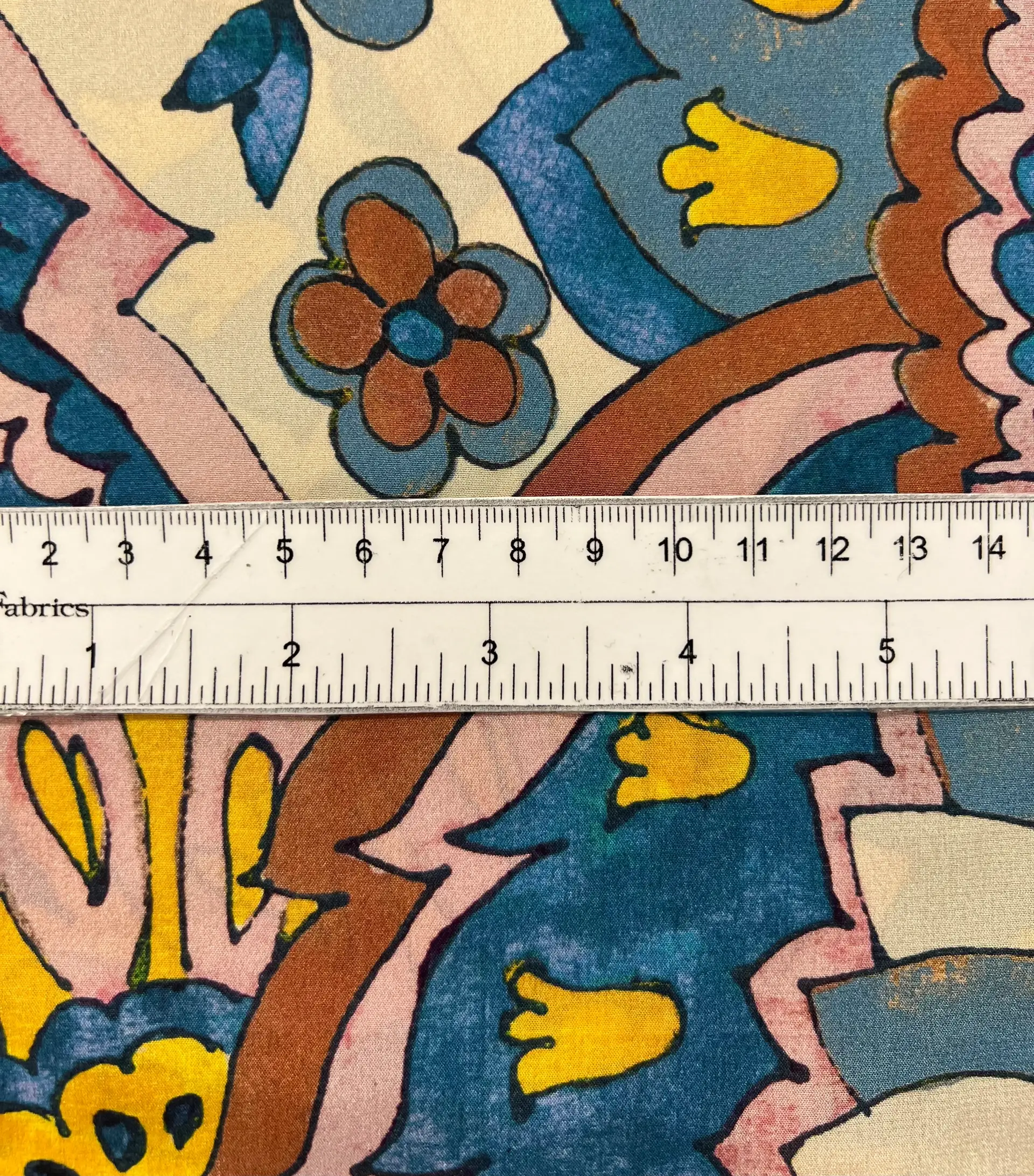 Printed Stretch Silk Crepé de Chine in Yellow, Blues and Browns