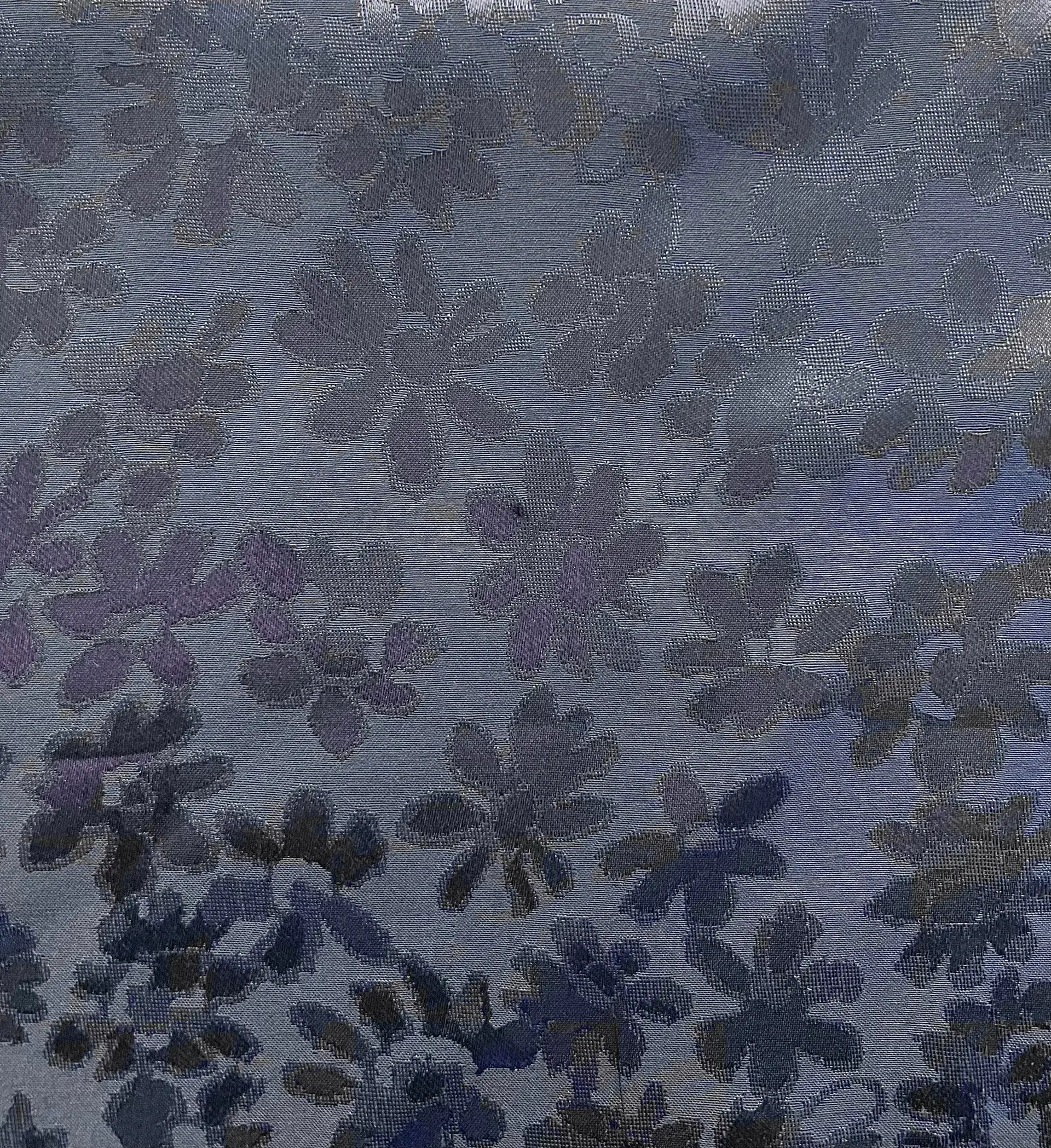 SILK/RAYON BLEND JACQUARD Black Floral On Grey Background