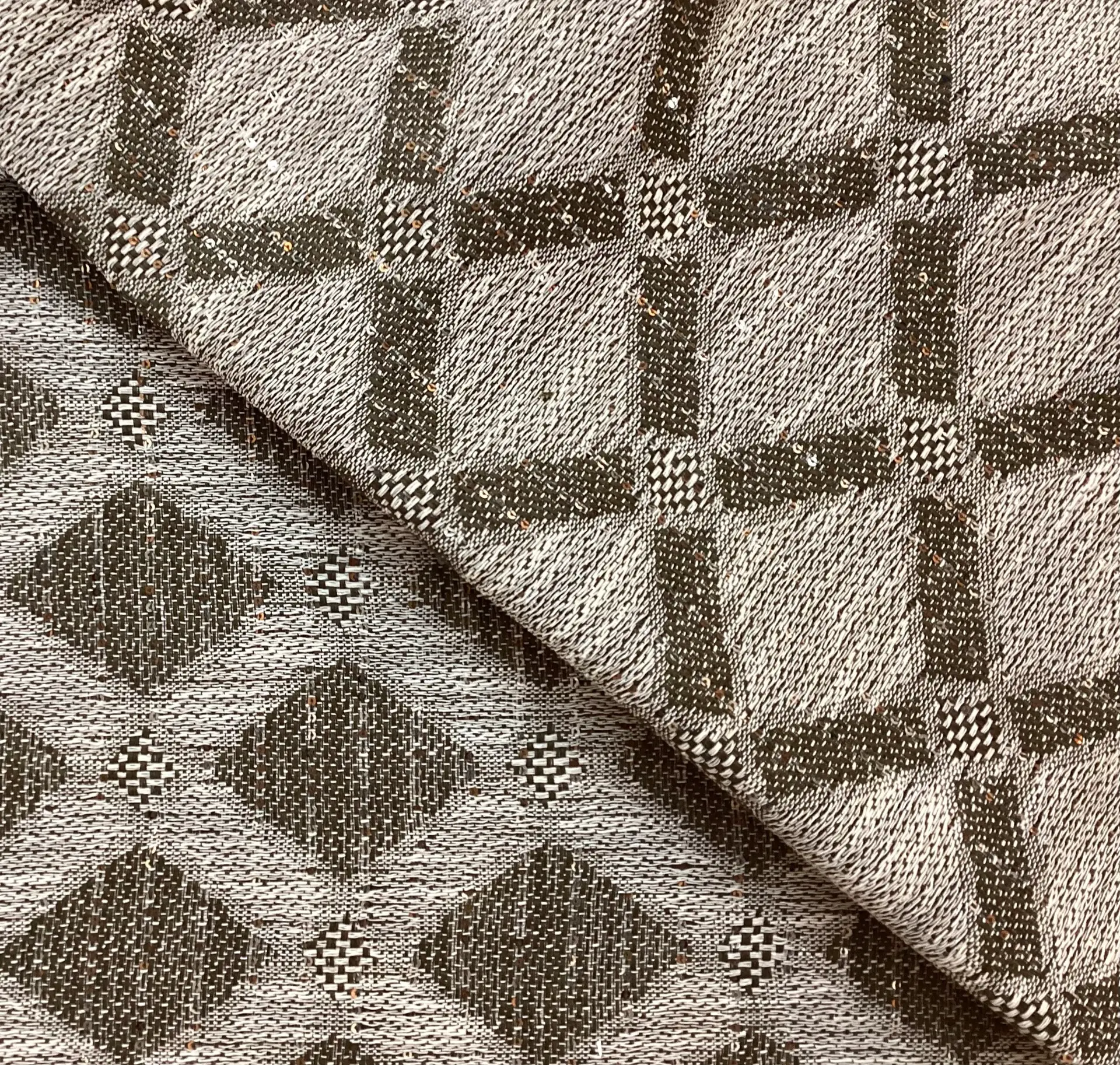 Linen Blend Double Face Sequined Geometric in Straw
