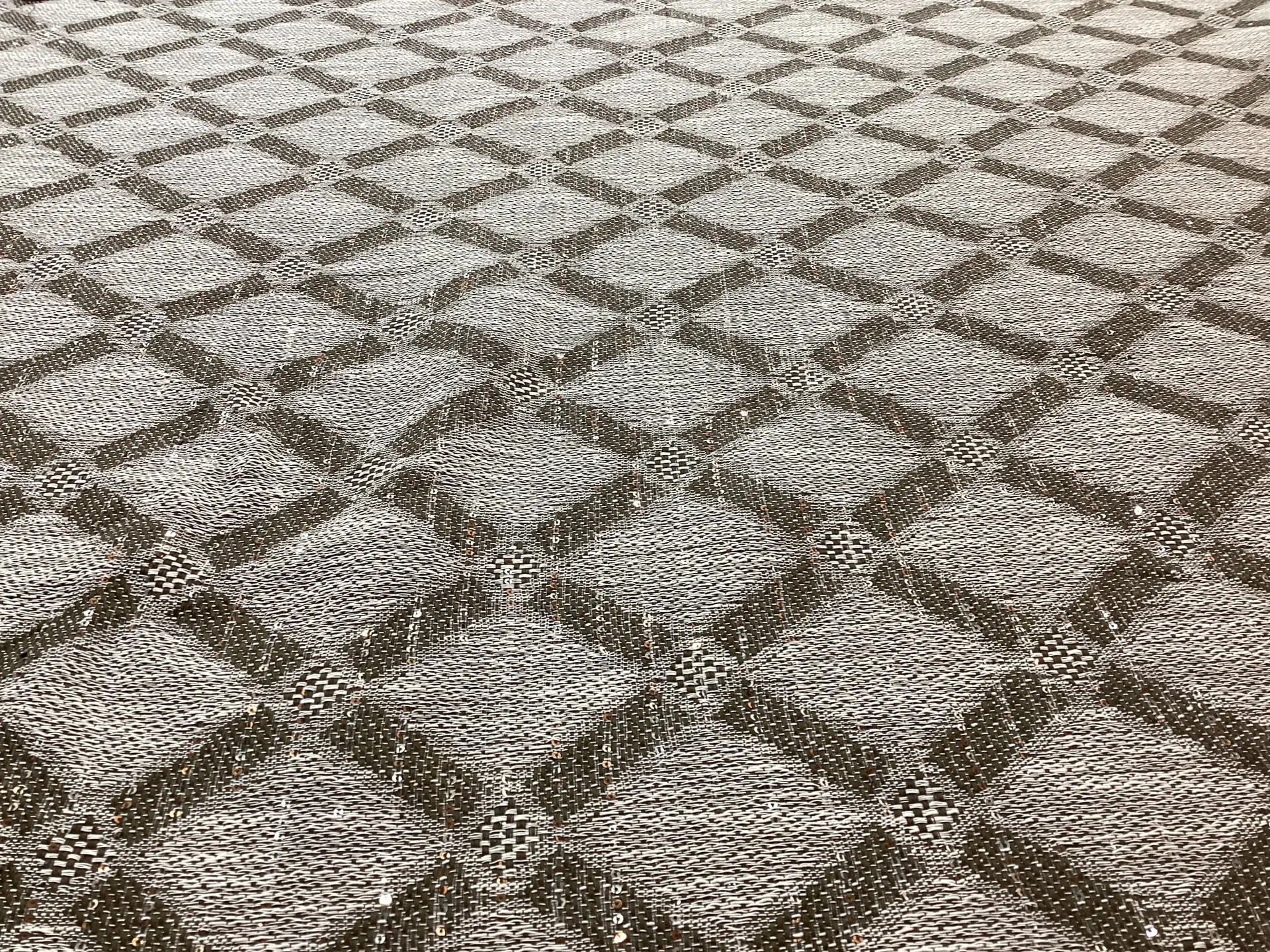 Linen Blend Double Face Sequined Geometric in Straw