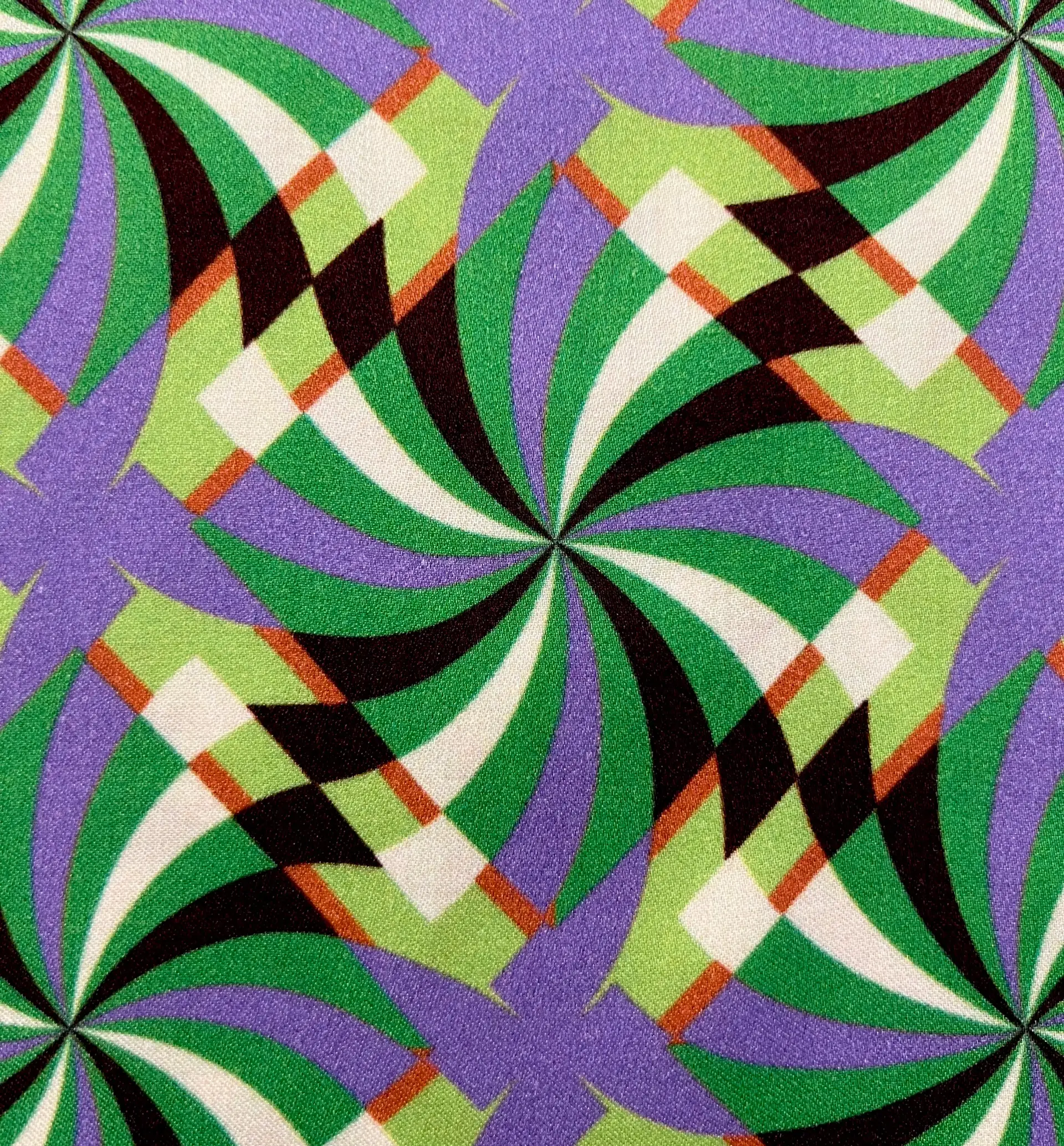 Printed Viscose Challis Sateen in Mint/Black/Yellow/Purple 