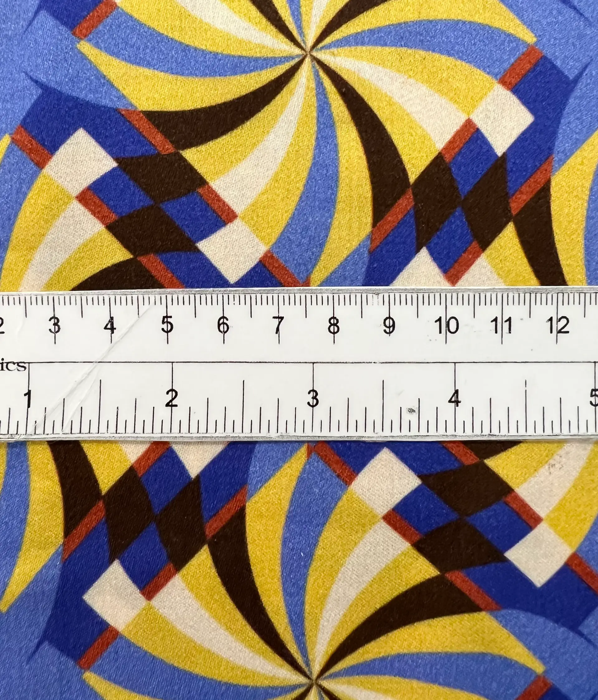 Printed Viscose Challis Sateen in Yellow/Royal/Black
