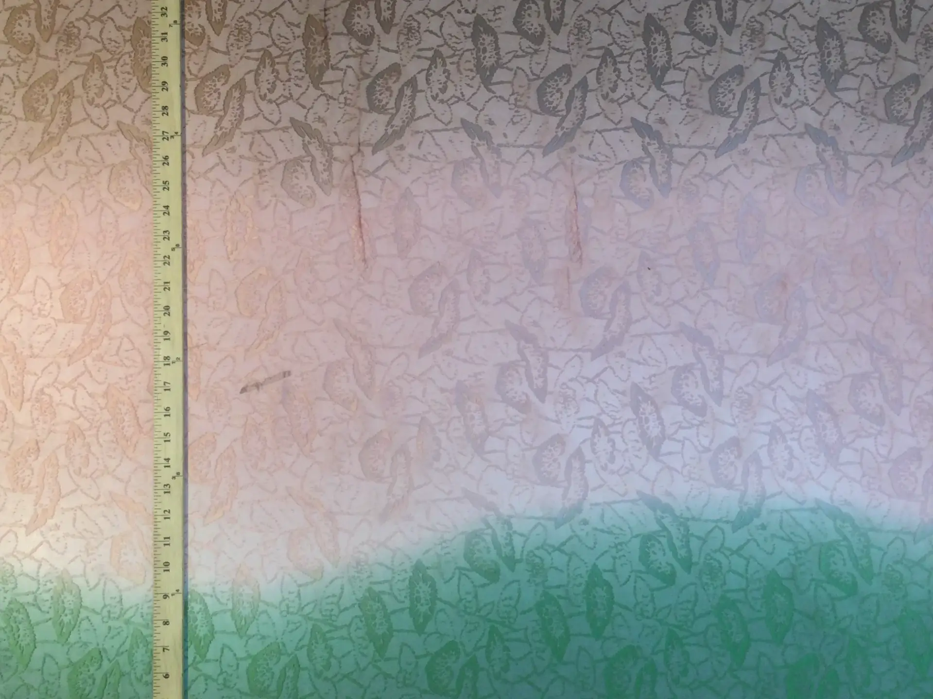 100% Silk Burnout Leafy Pattern Chiffon In Green, Pink & Copper
