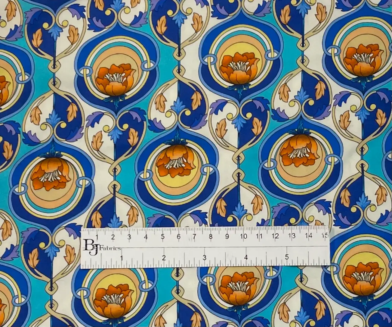 Viscose Sateen Challis Print in Blue