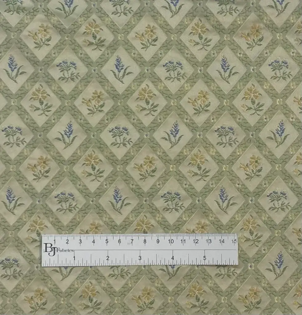 Made in Italy Pure Silk Brocade Floral Geometric in Celedaon