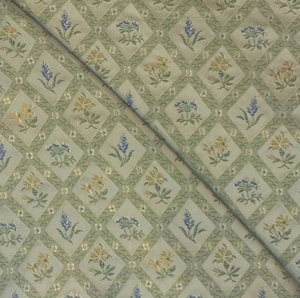 Made in Italy Pure Silk Brocade Floral Geometric in Celedaon