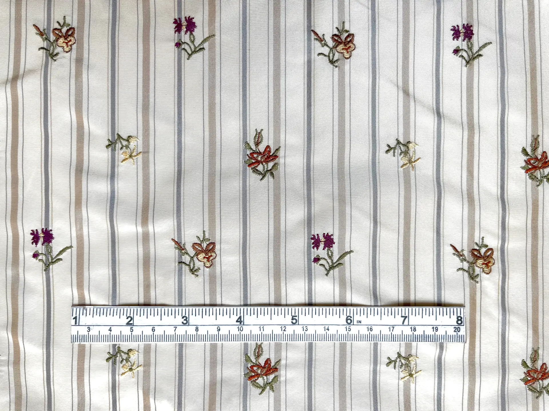 Embroidered Striped Silk Taffeta