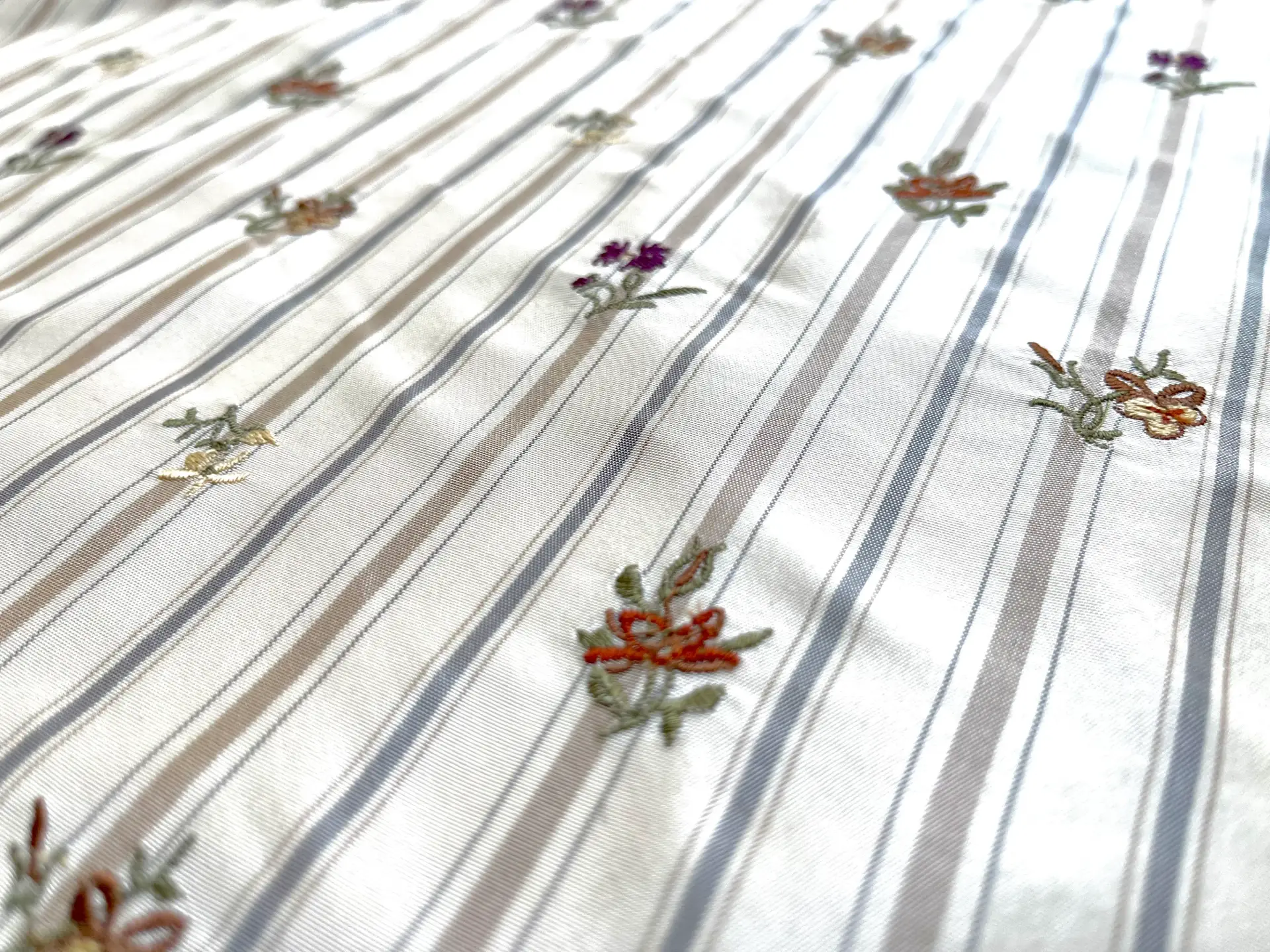 Embroidered Striped Silk Taffeta