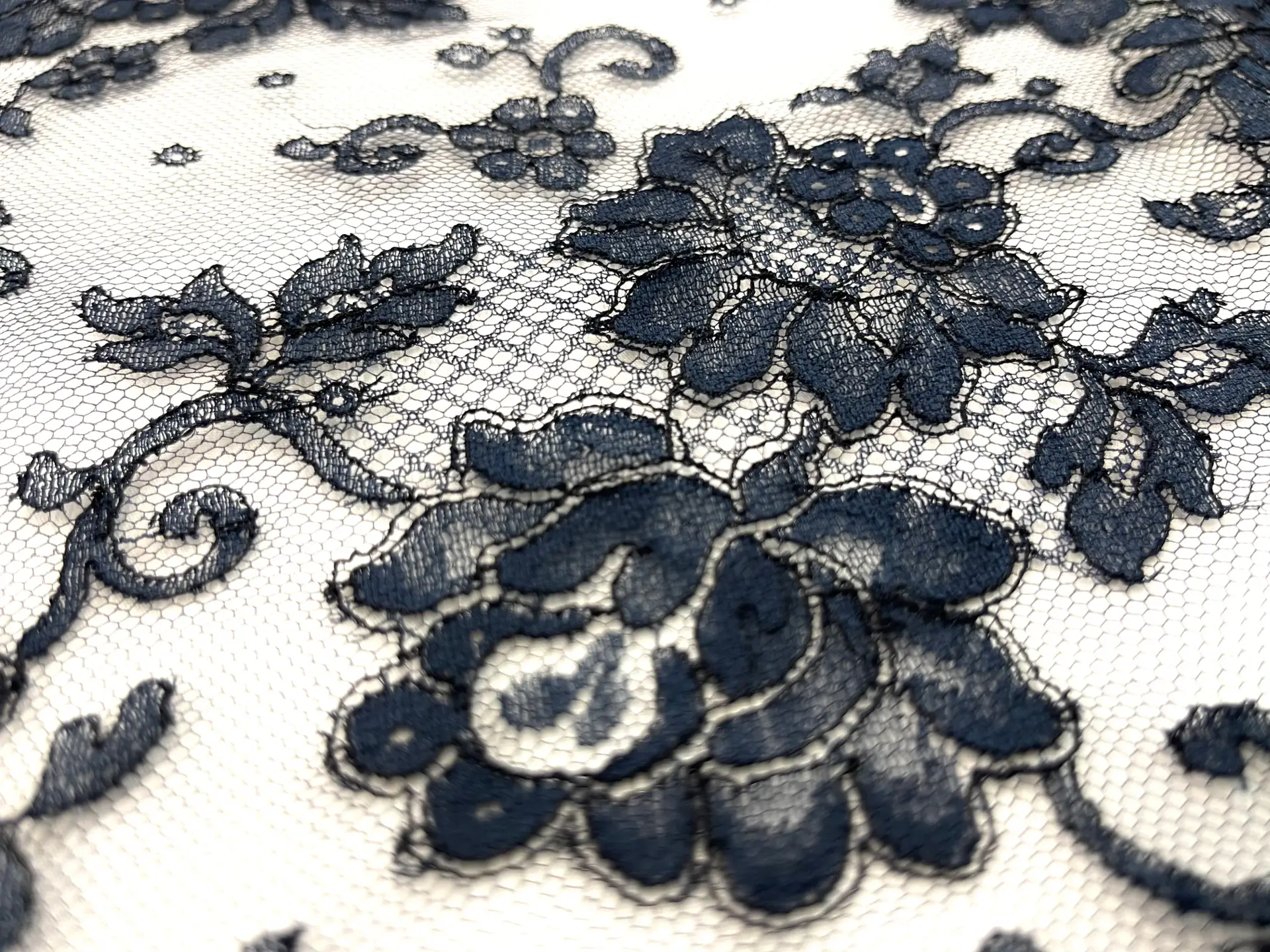 French Chantilly Lace in Navy, CL65/1221.