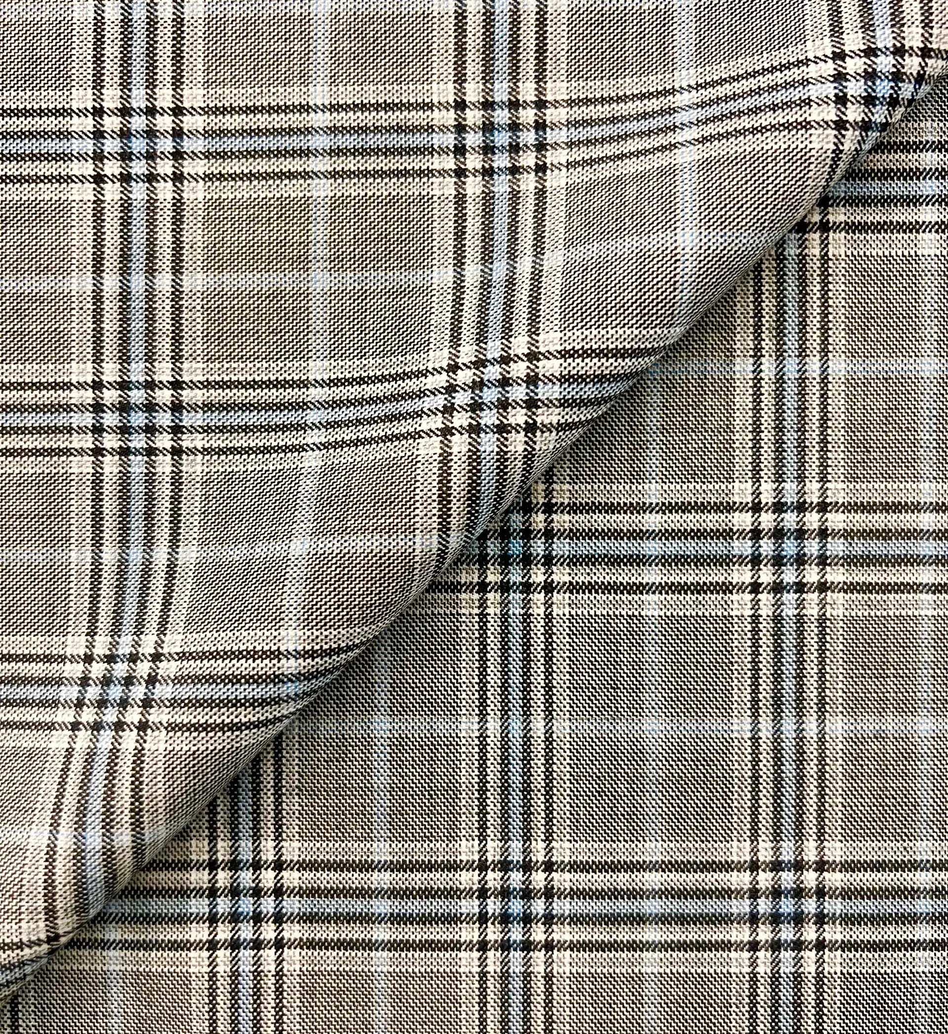 Italian Wool Super 120's Plaid Suiting in Pepper