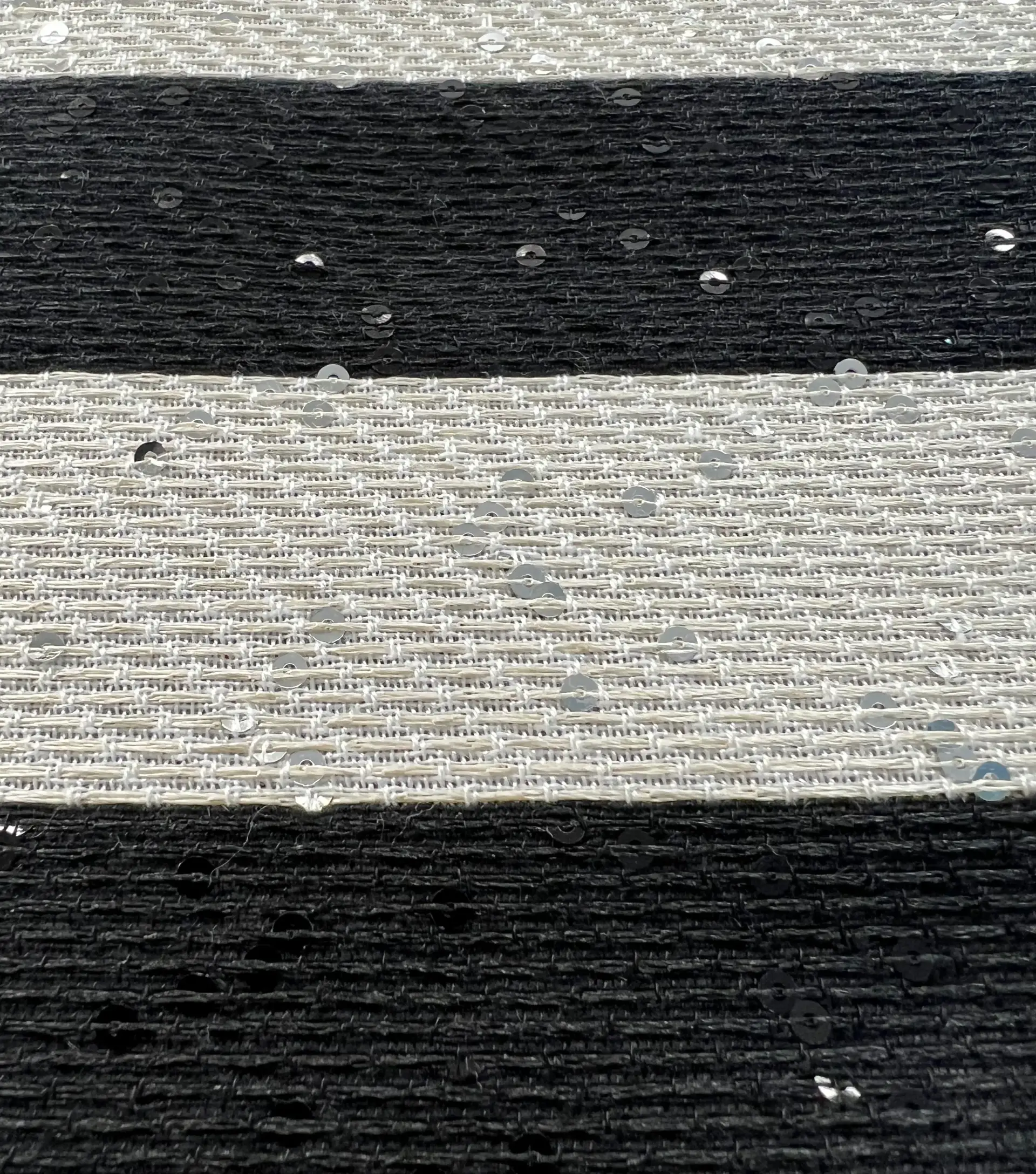 French Cotton & Nylon Sequin Raffia Stripe