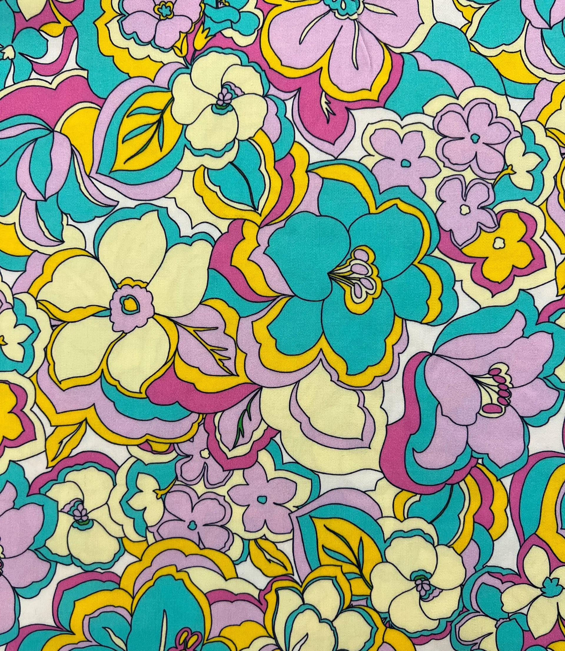 Printed Viscose Challis Sateen on Off White Ground