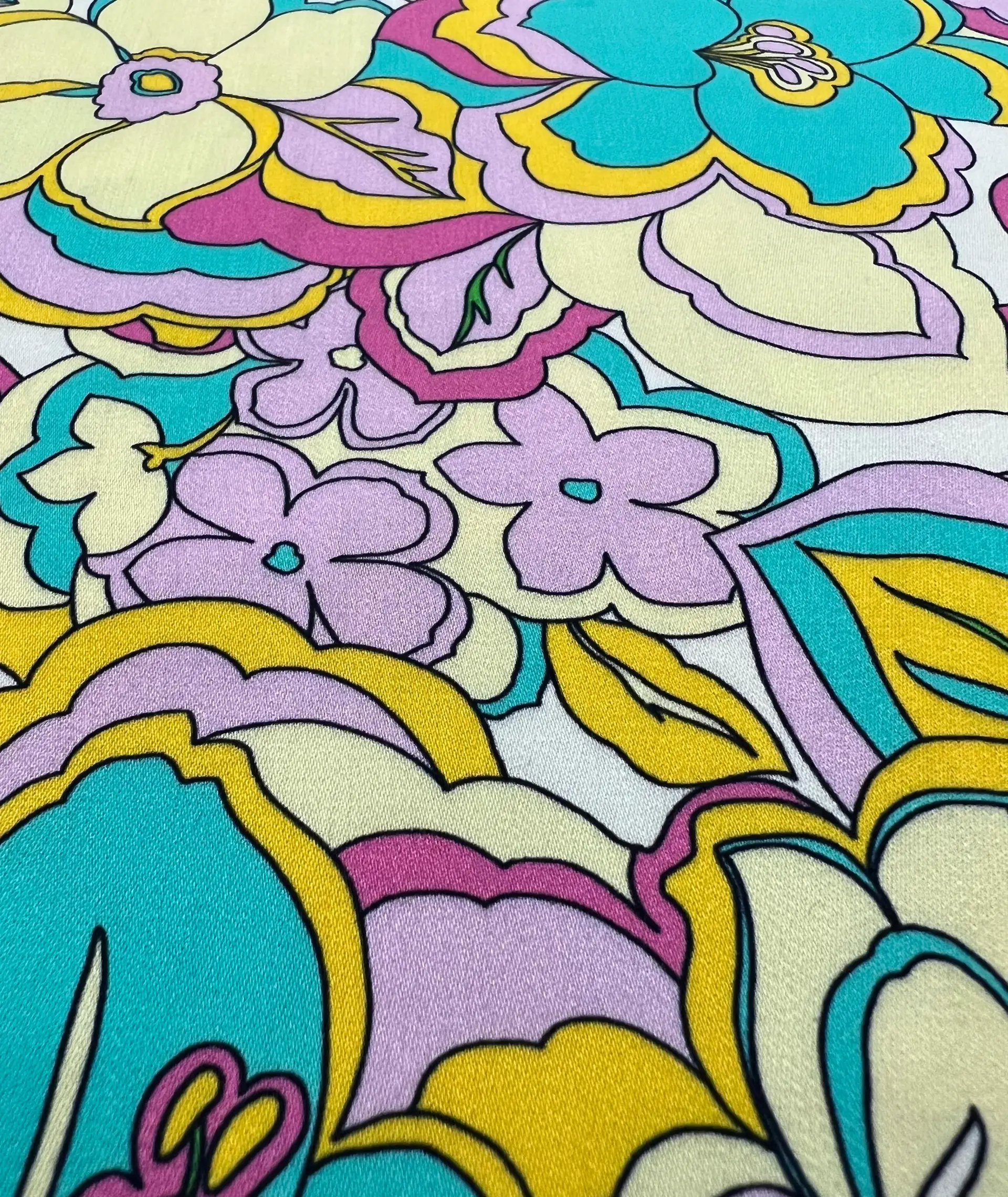 Printed Viscose Challis Sateen on Off White Ground