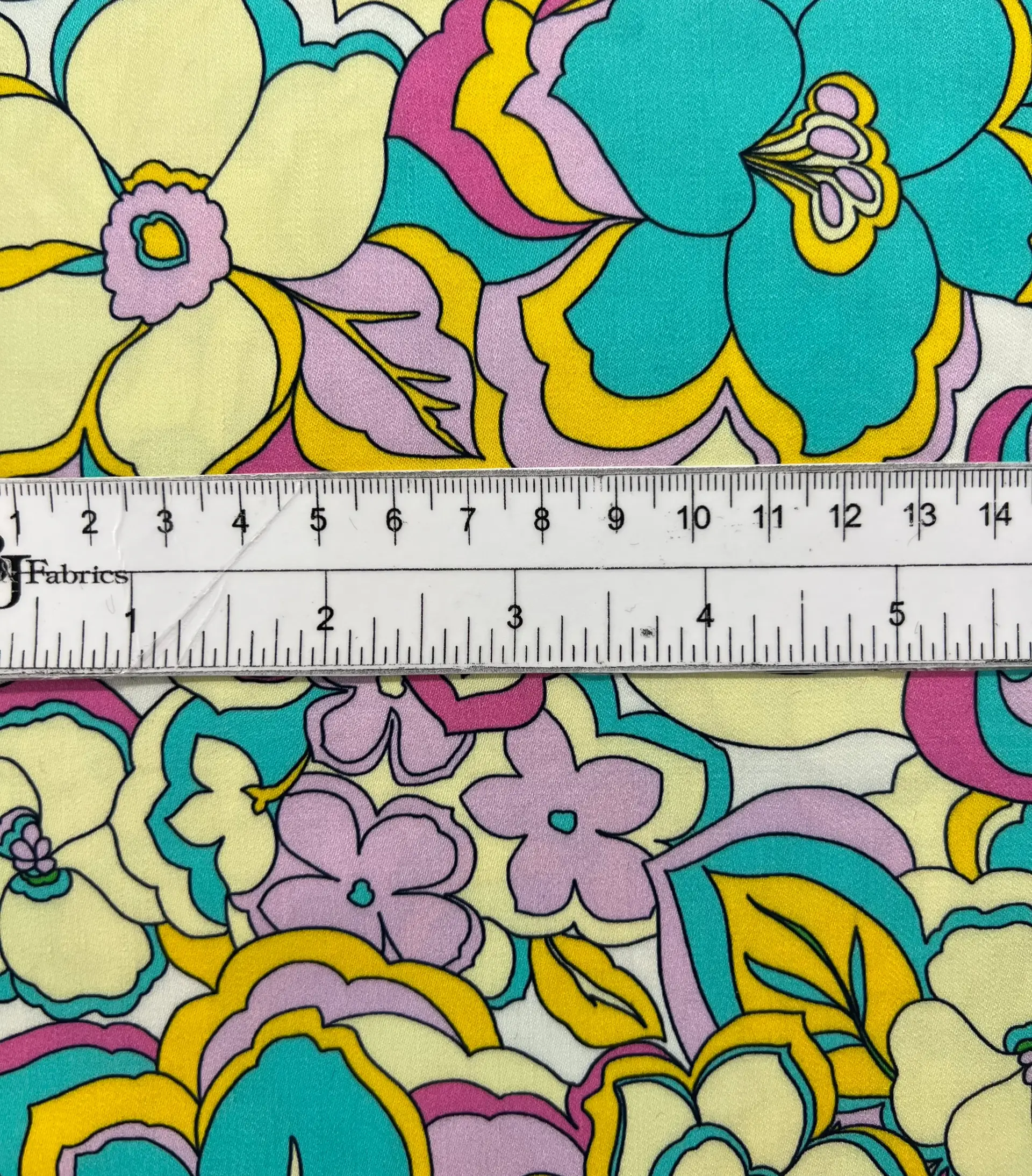 Printed Viscose Challis Sateen on Off White Ground