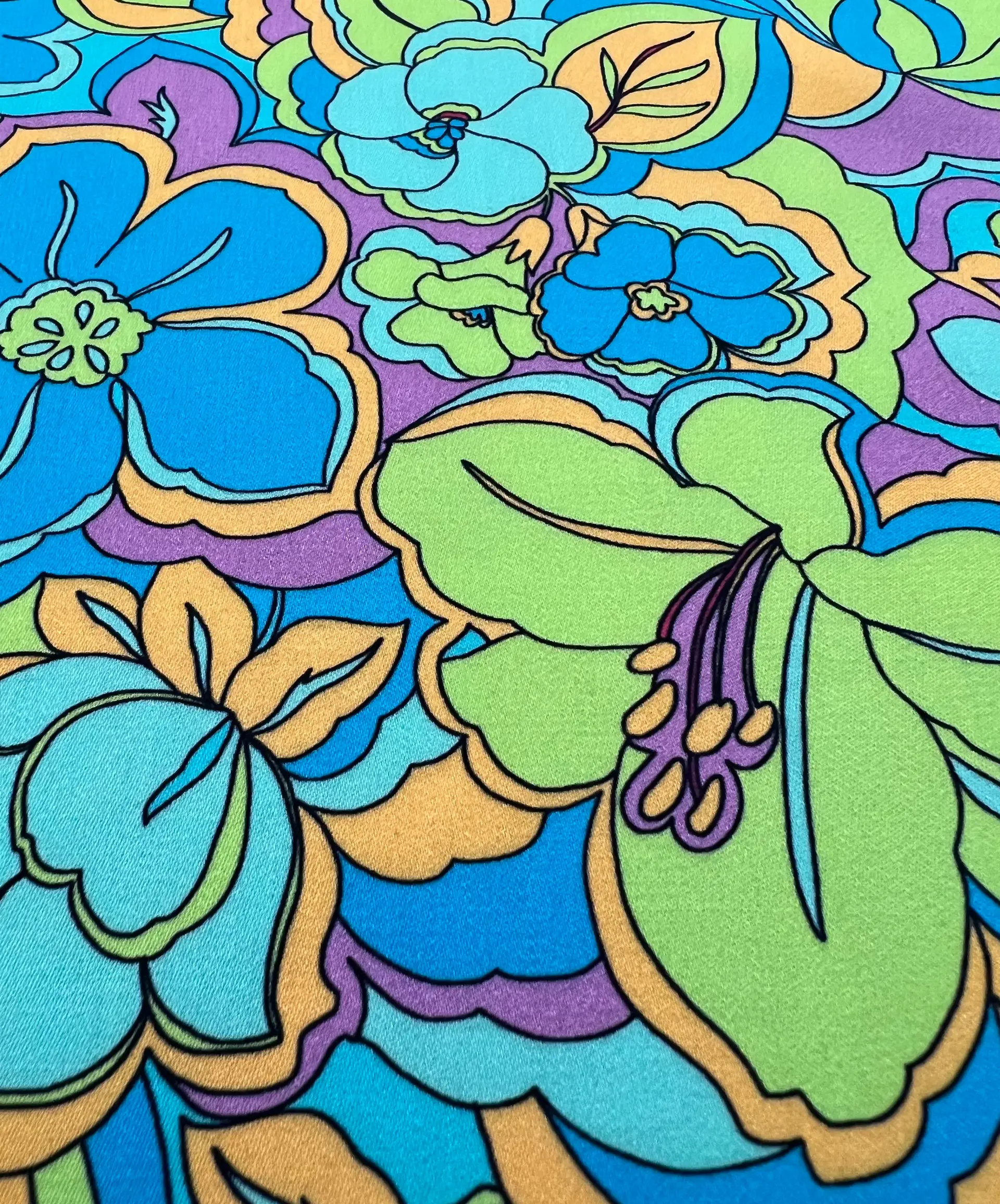Printed Viscose Challis Sateen on Sky Blue Ground