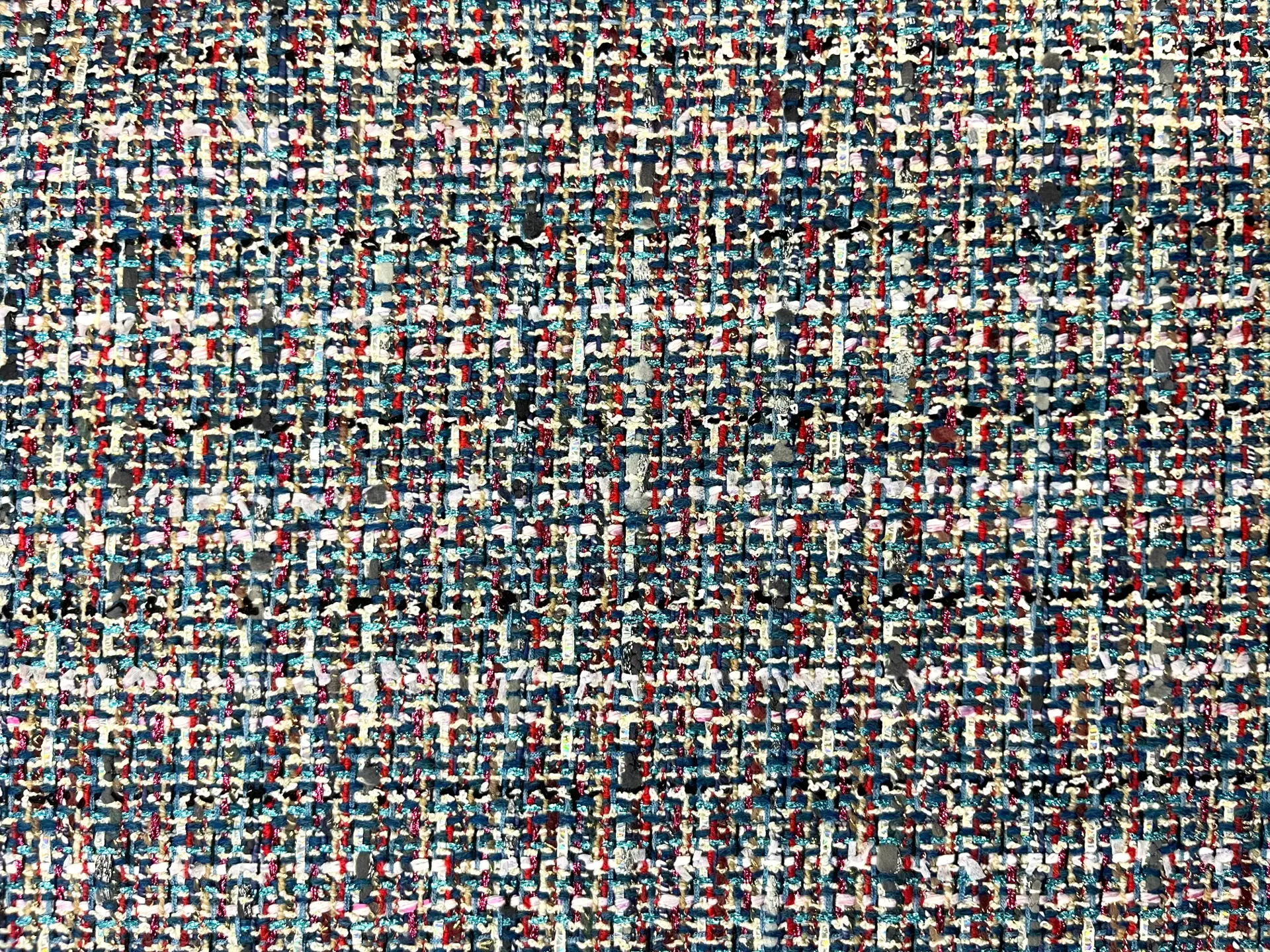 Made in Italy Cotton Blend Tweed in Royal Blue Multi Metallic