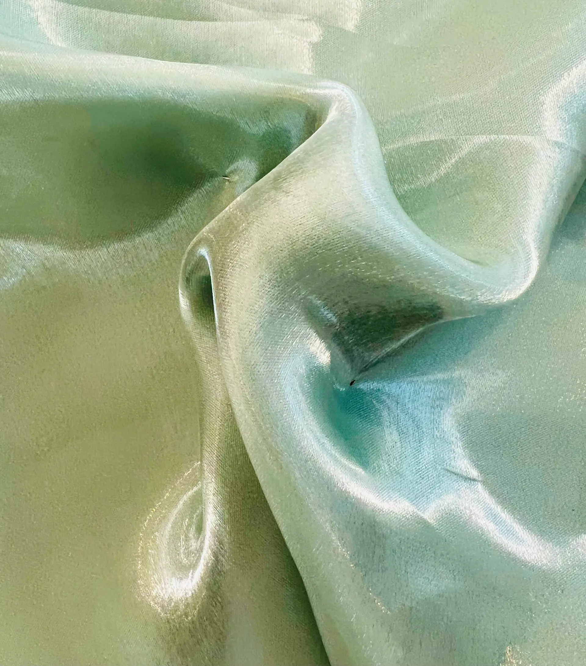 Polyester Liquid Satin Organza in Seafoam