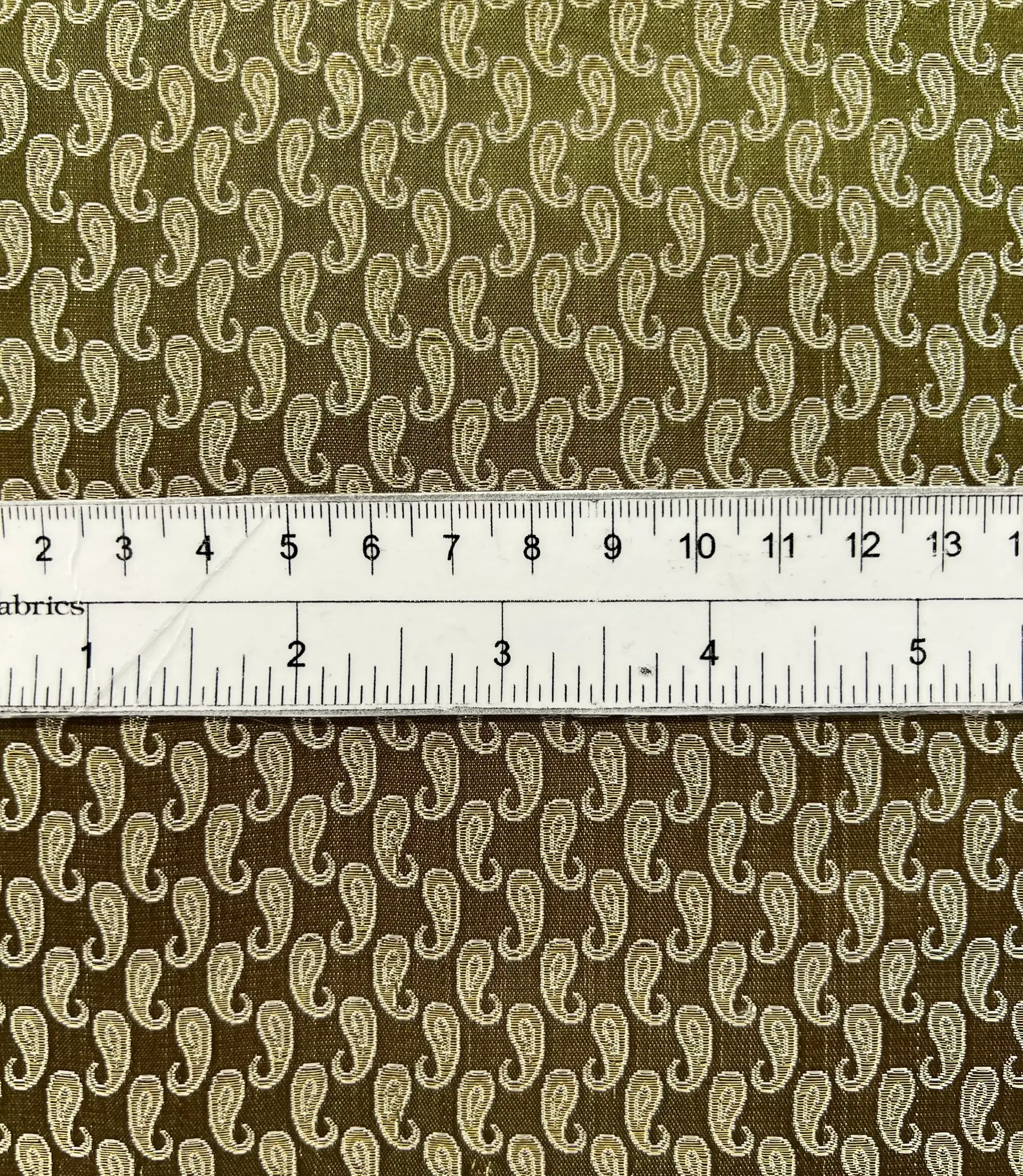 Silk Metallic Small Paisley Brocade in Green & Antique Gold