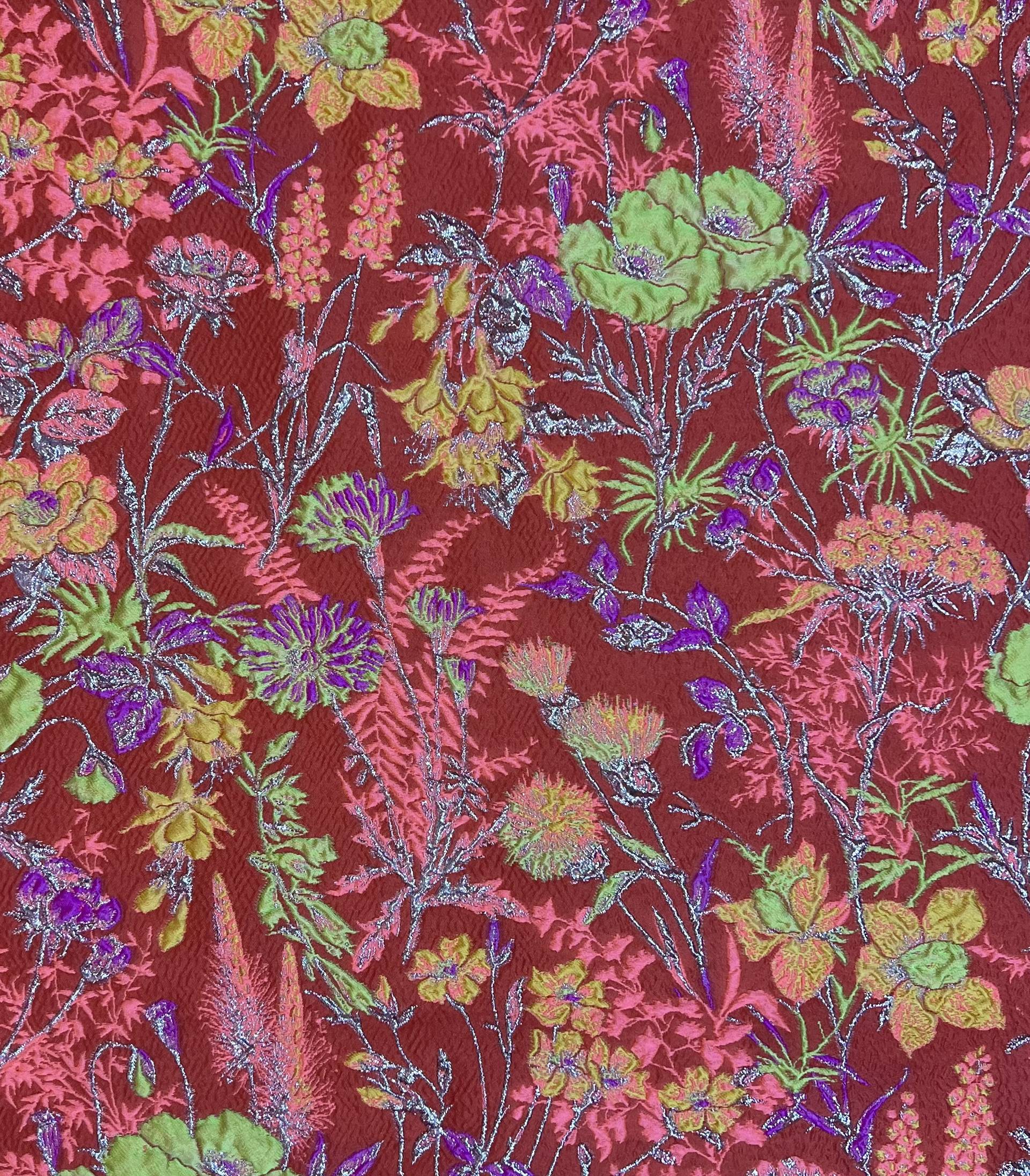 "Winter Garden"Silk Blend Metallic Brocade in Coal Pink