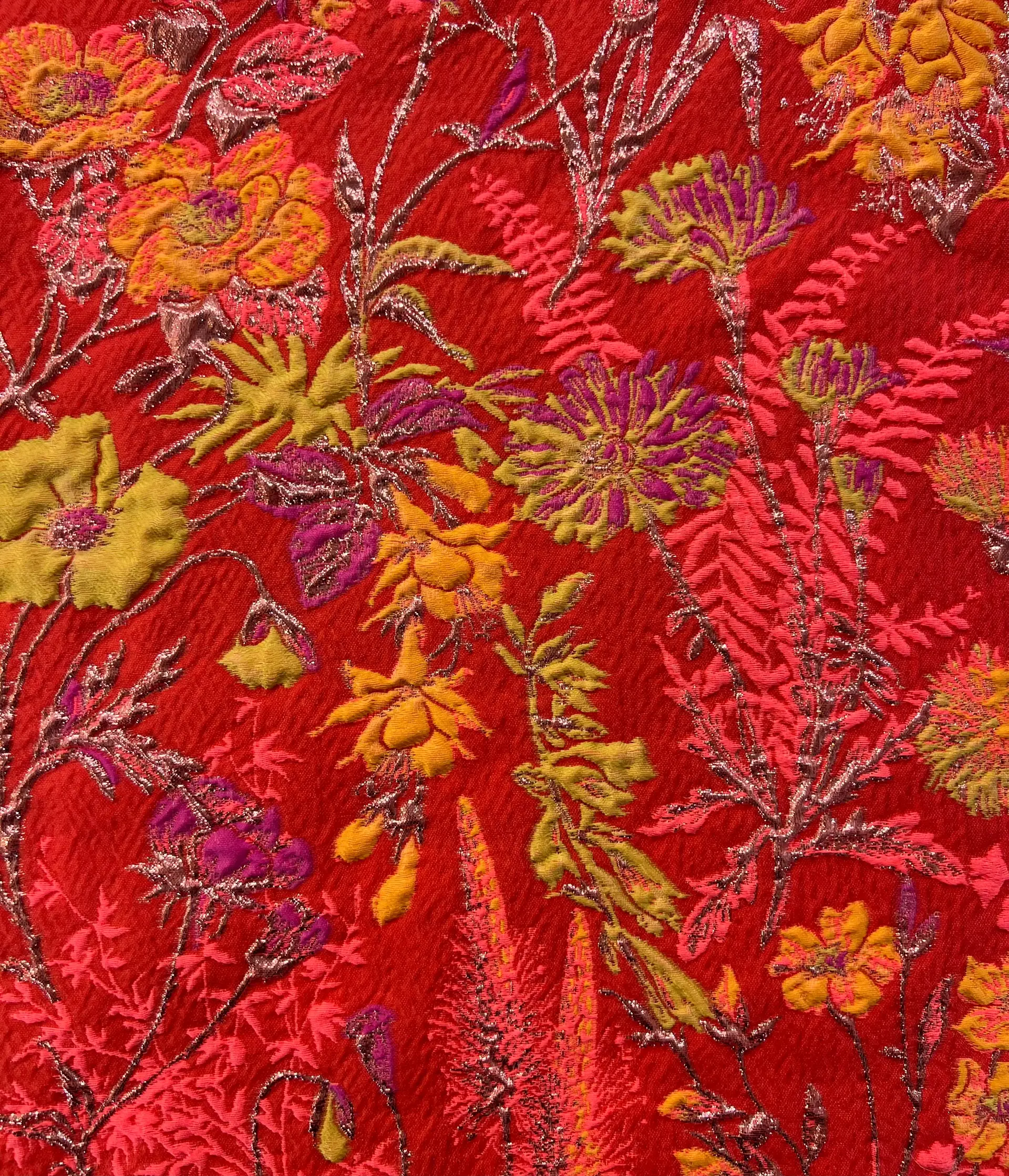 "Winter Garden"Silk Blend Metallic Brocade in Coal Pink