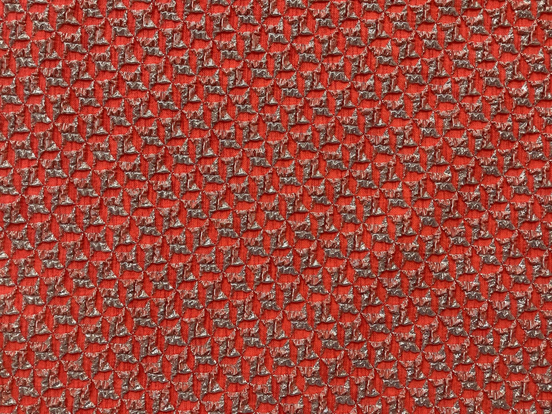 Polyester Nylon Metallic Stretch Brocade In Lt Gold & Fl Orange