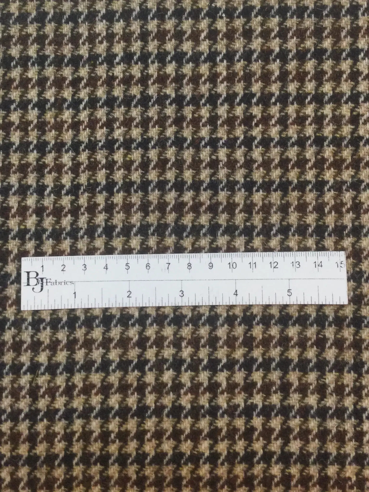 Scottish Wool Houndstooth Harris Tweed in Natural, Chocolate, and Navy