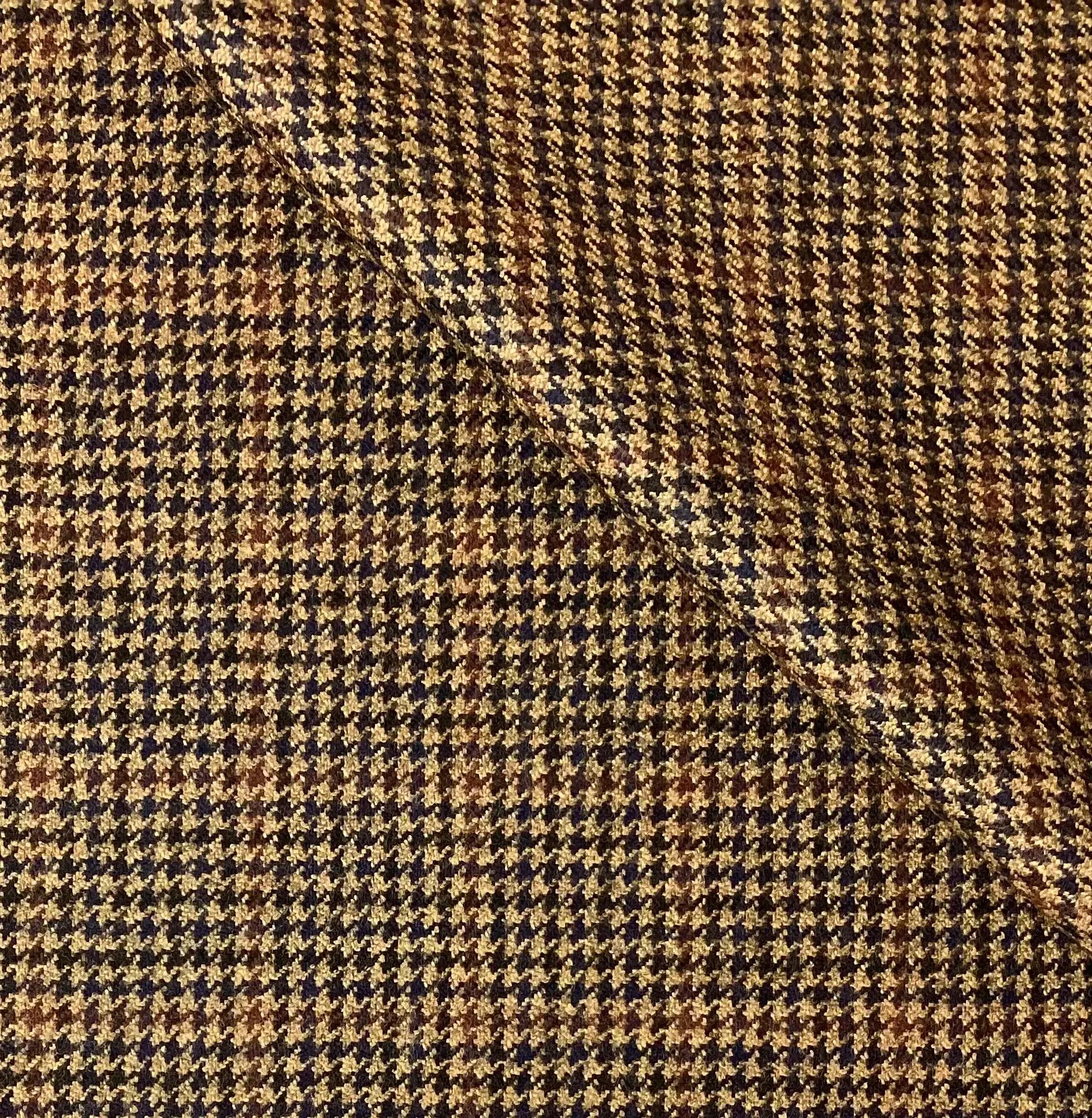 Made in Italy Loro Piana 100% Saxxon Wool Glen Plaid In Coffee, Copper & Navy