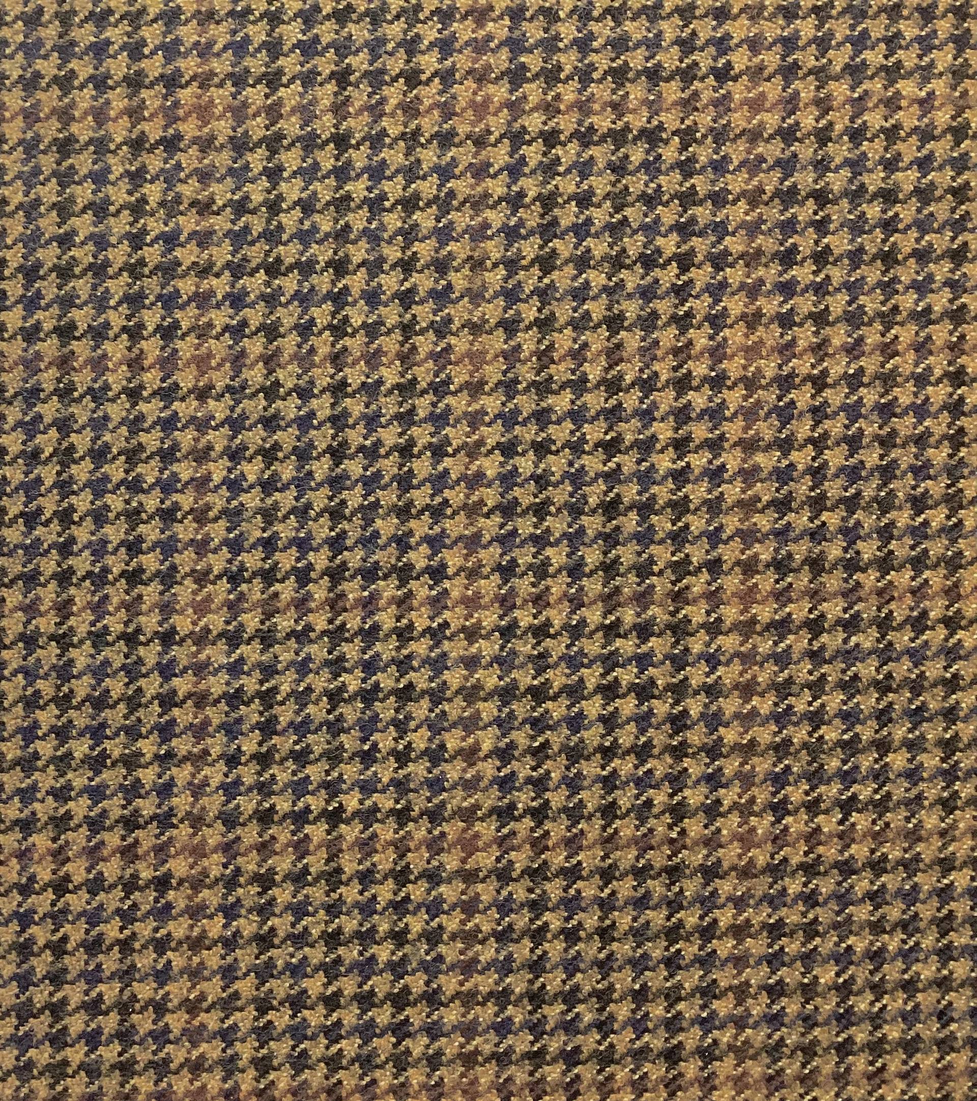 Made in Italy Loro Piana 100% Saxxon Wool Glen Plaid In Coffee, Copper & Navy