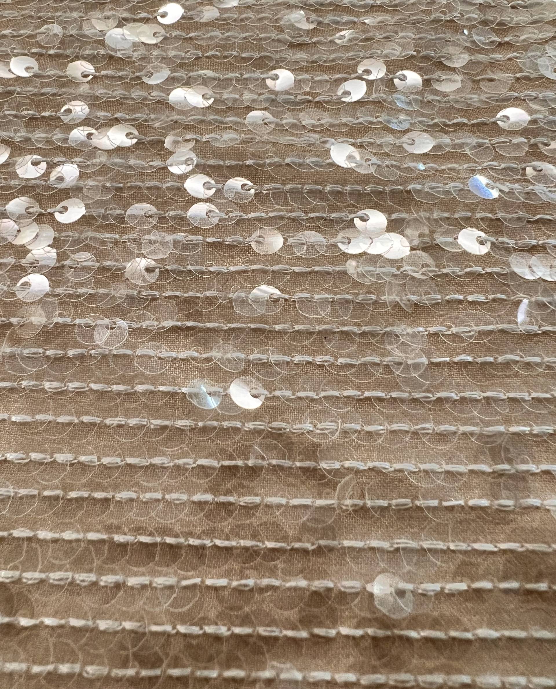 Clear Sequins on Beige Viscose Chiffon