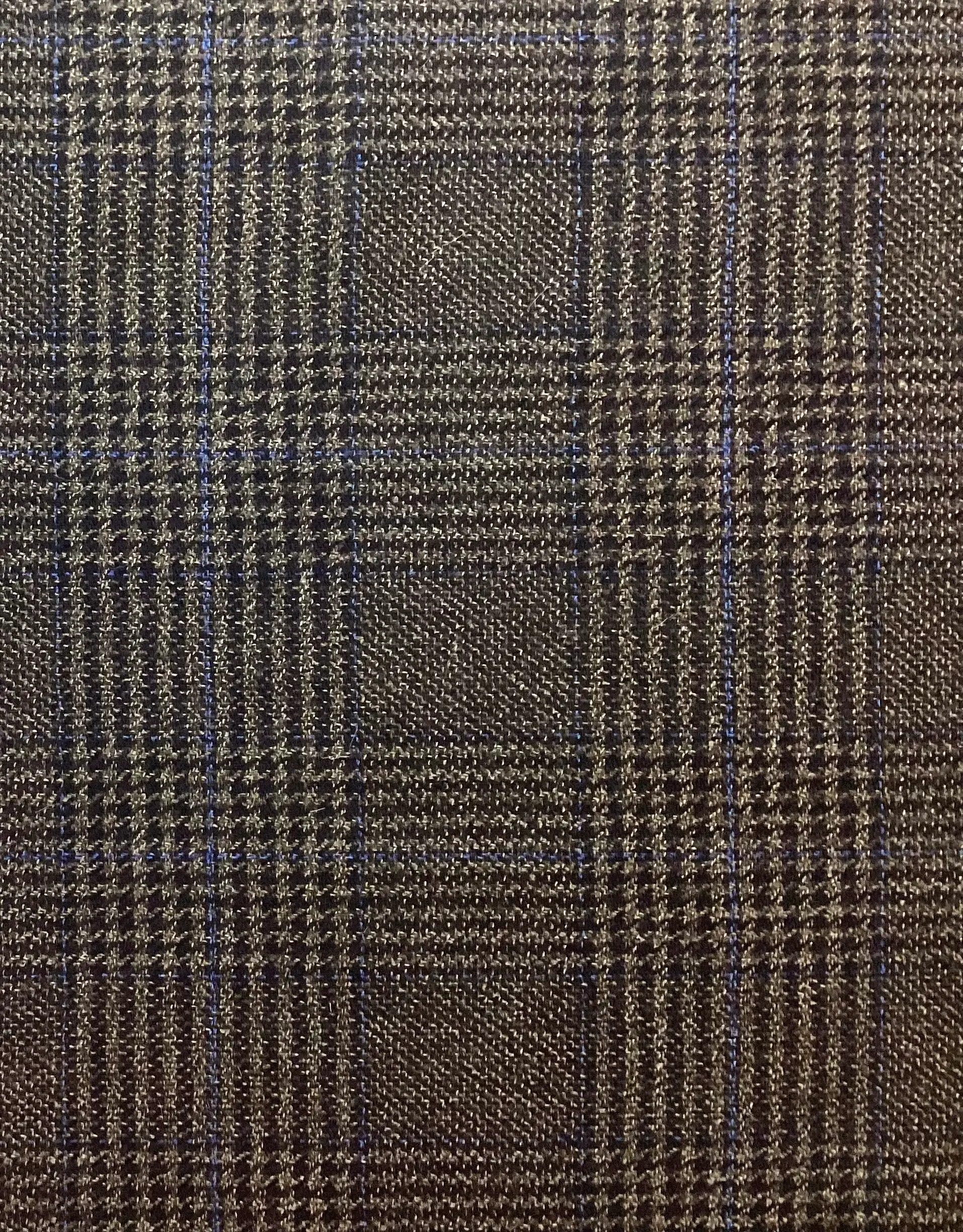 Italian Loro Piana Saxxon Wool Cashmere Plaid Suiting in Black Cornflower