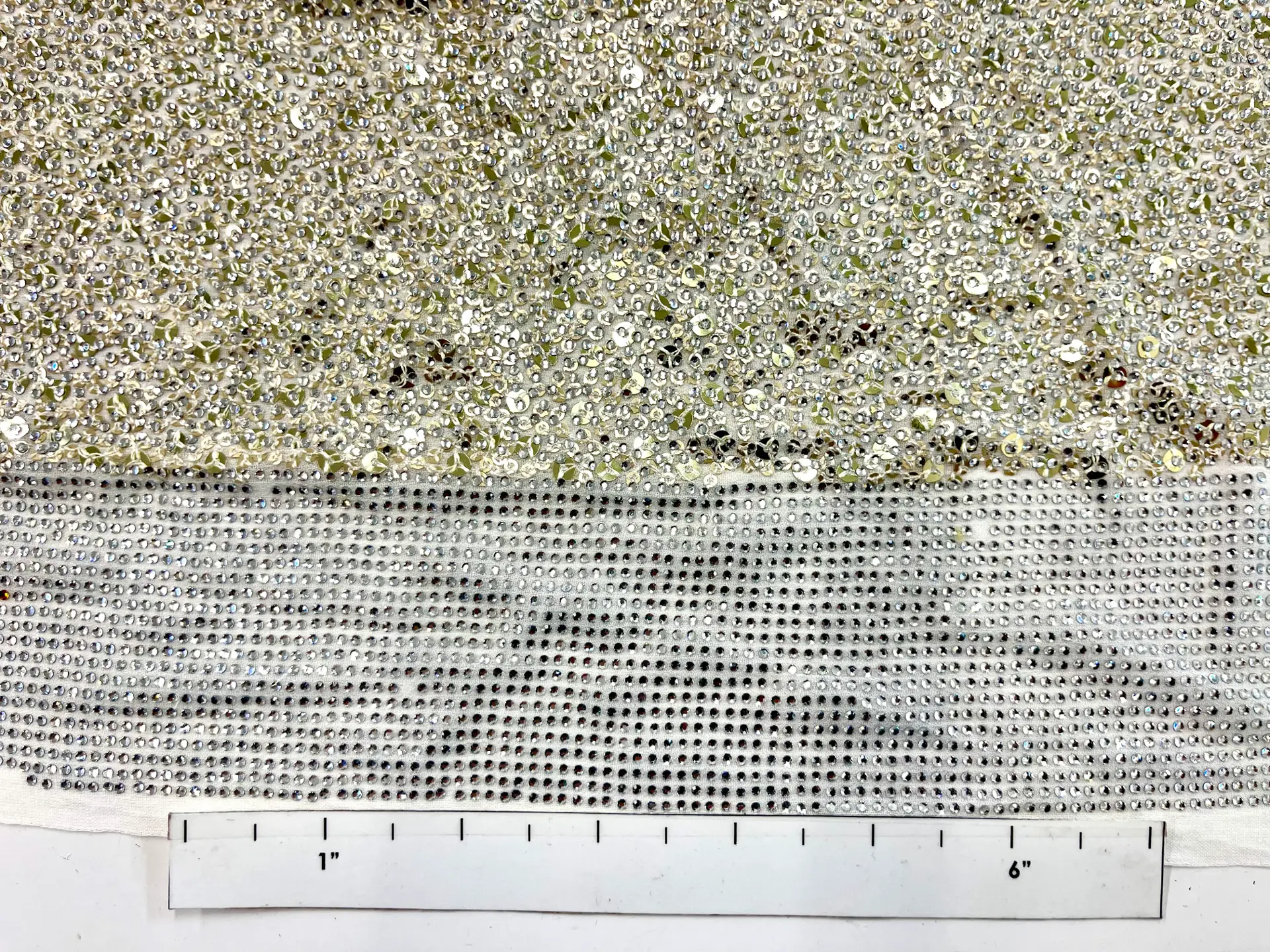 Couture Silver on Silver Sequins and Crystal on Rayon Georgette 