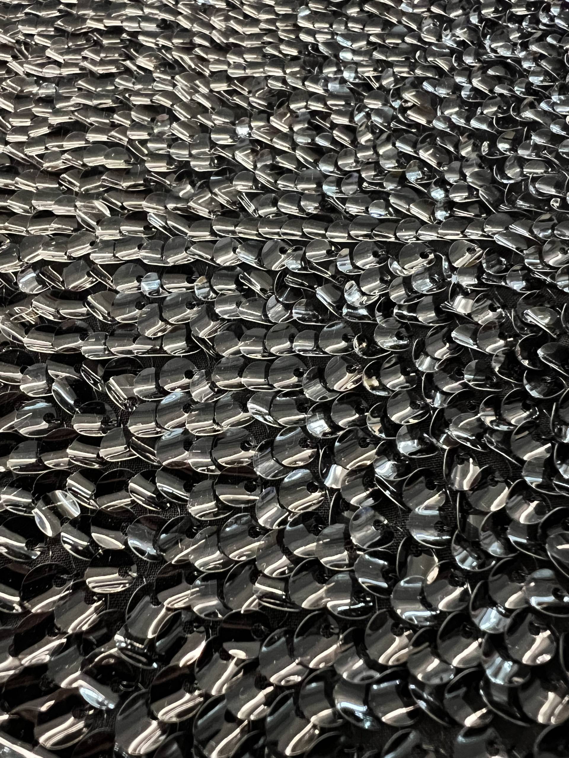 Curved Clear Sequin on Polyester Heavy Chiffon in Black