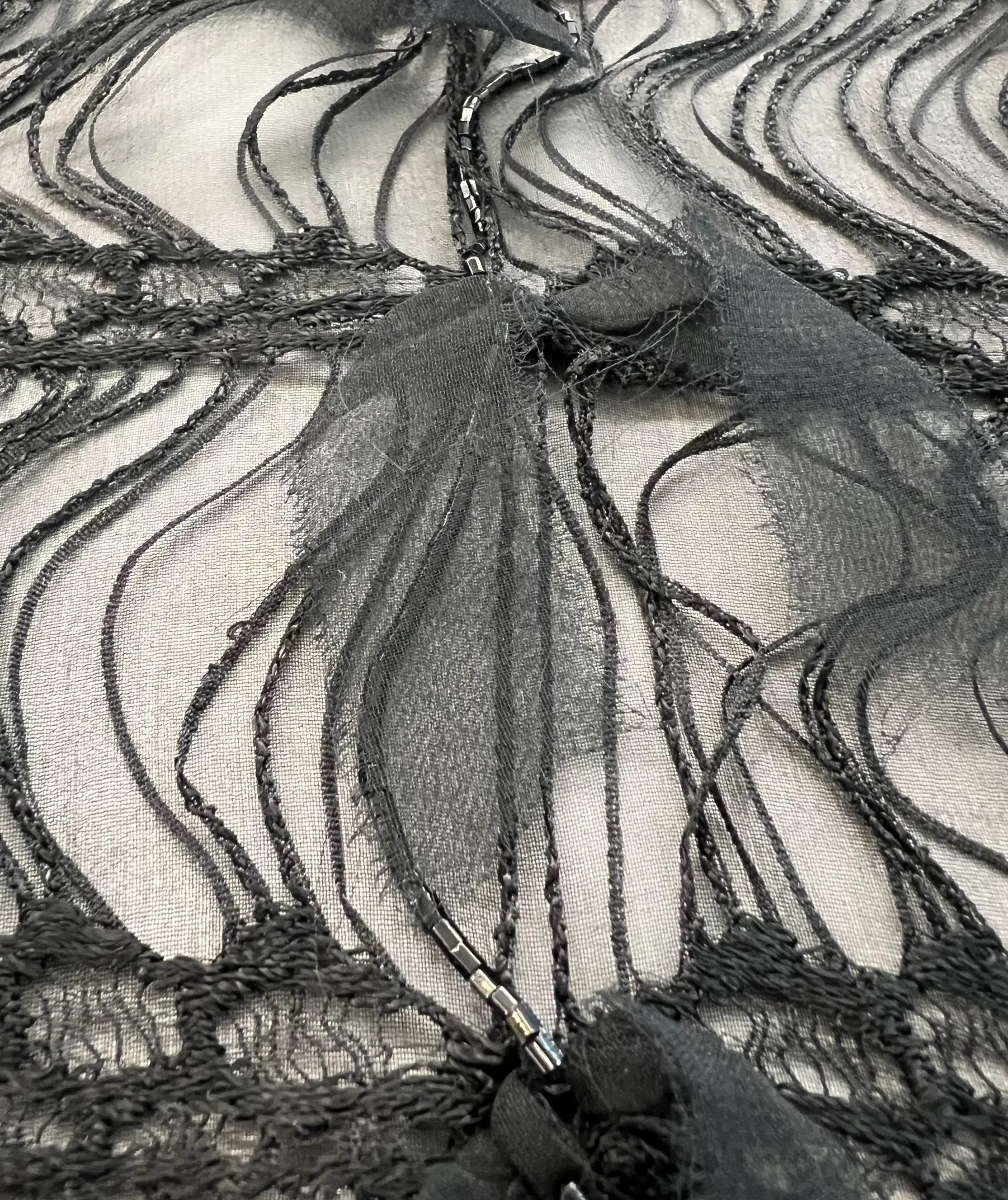 Pure Silk Chiffon Base & Bugle Beads with Lace and Silk Chiffon Knots