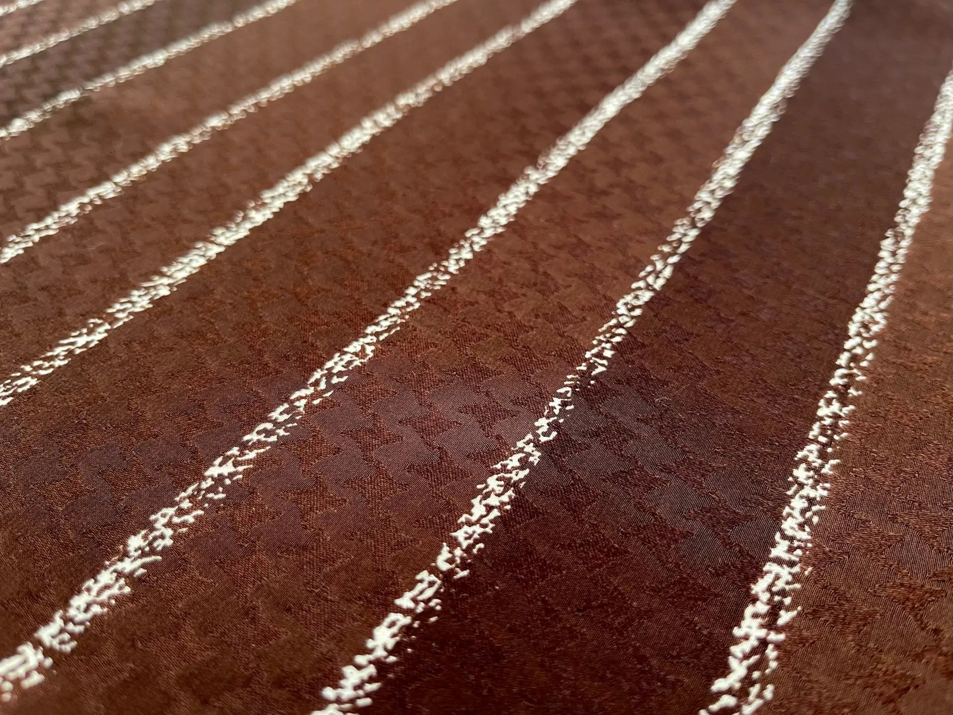 Made in Italy Houndstooth Pure Silk Jacquard Stripe Print in White and Brown
