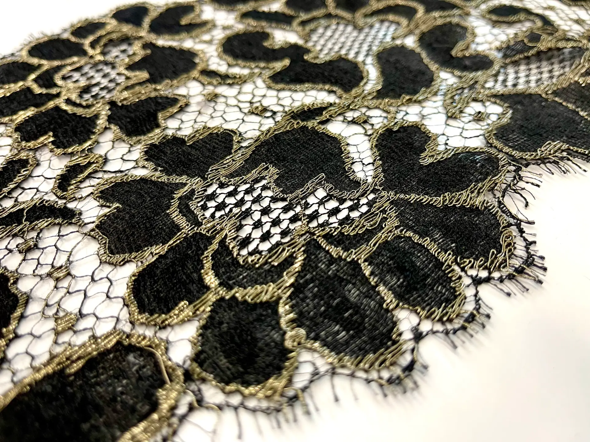Made in France Floral Metallic Lace Border in Black and Gold