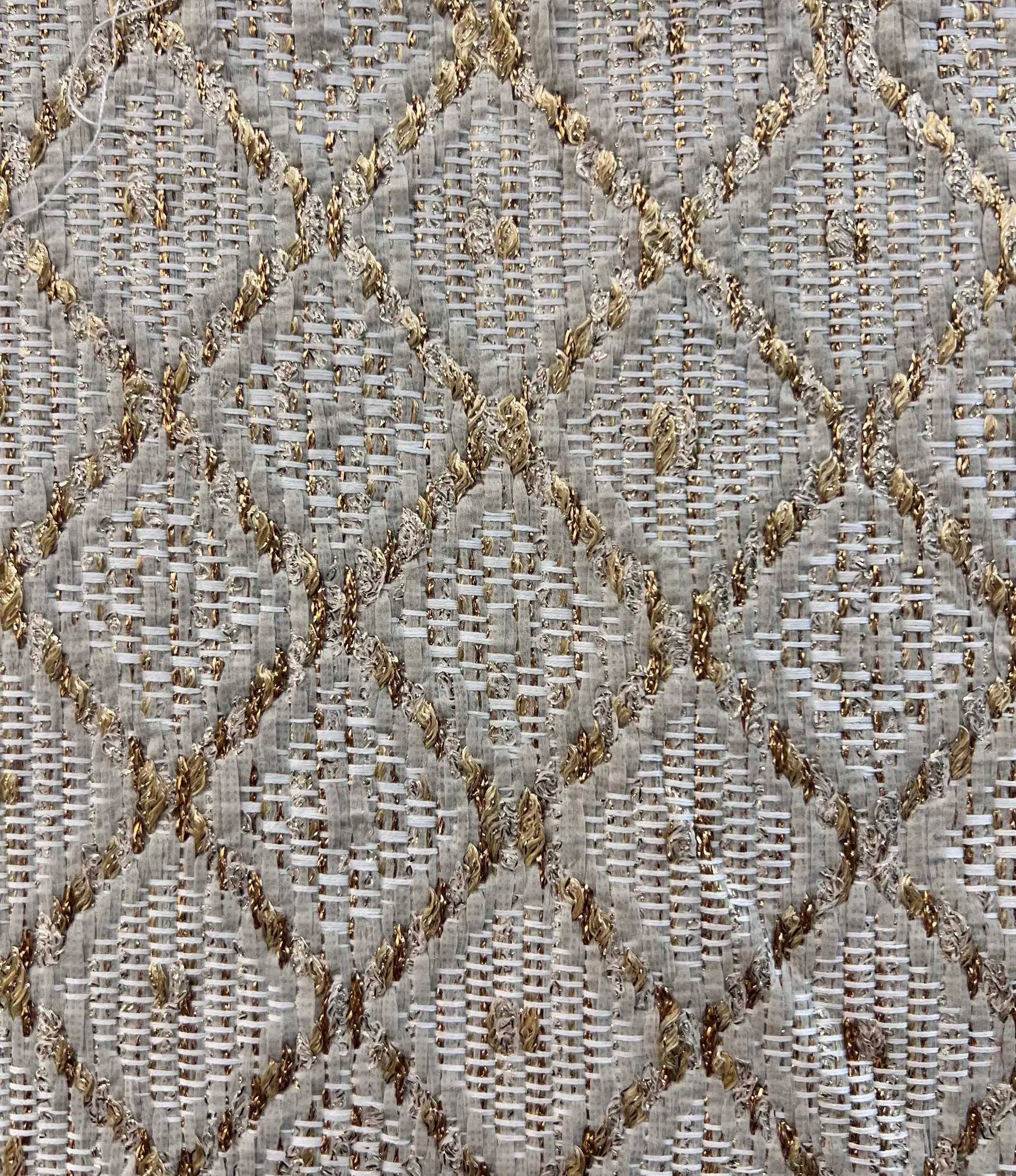Metallic Raffia Woven Diamond Gold & Ash White